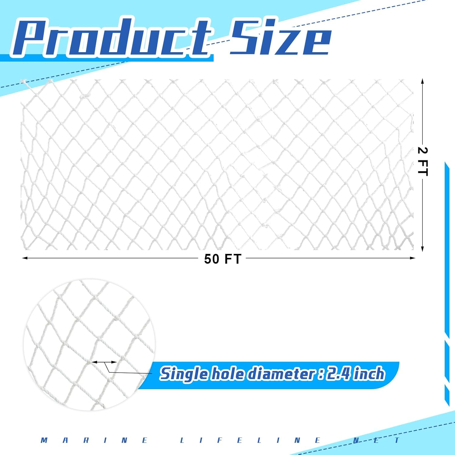 Windyun 1 Pc Boat Safety Lifeline Netting Marine Safety Guardrail Netting Safe Banister Railing Netting Nylon Net Deck Netting for Pets Crews and Equipment Safely on Deck Marine Hardware (50 X 2 Ft) image number 1