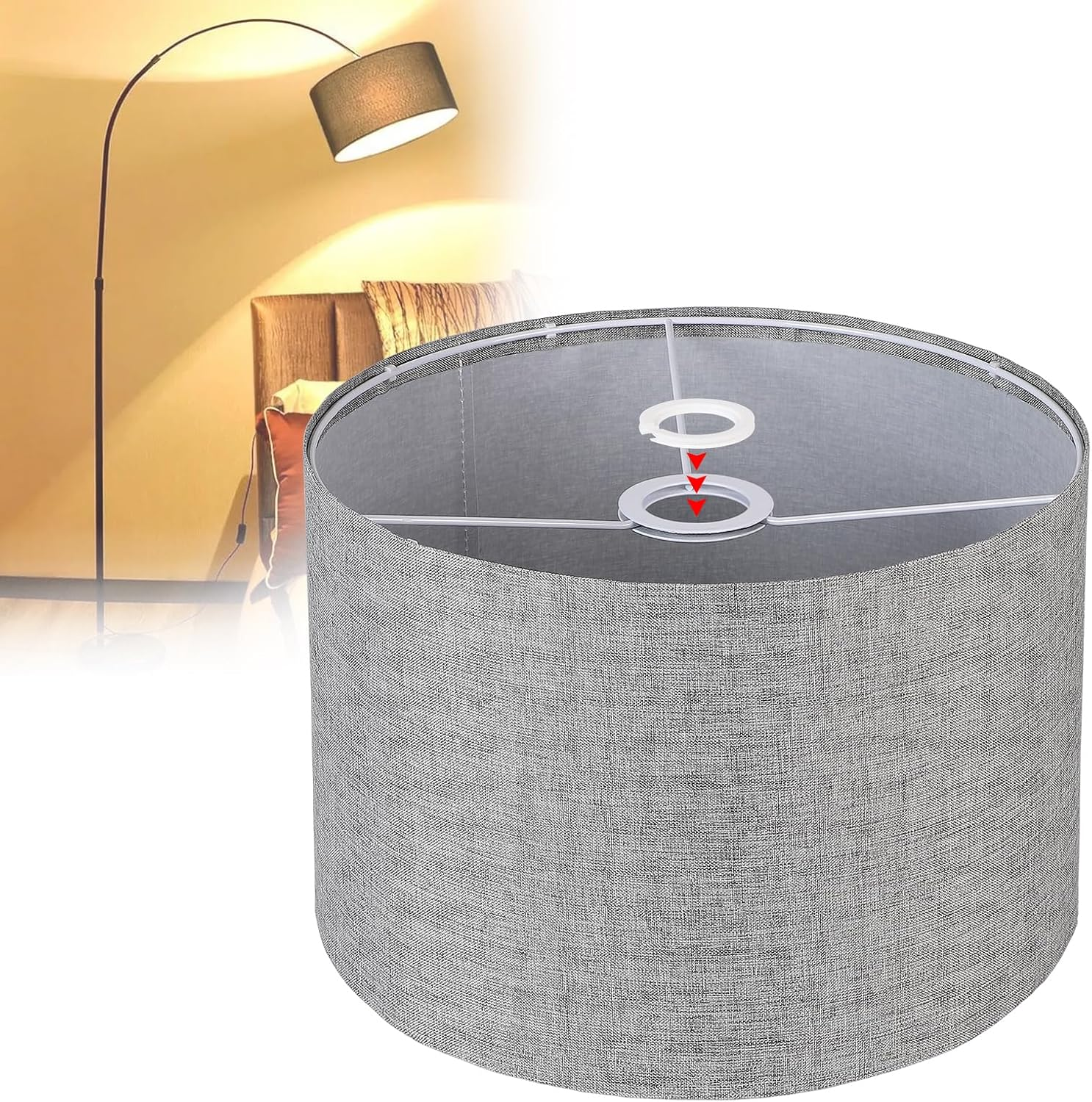 EFUTURETIME Fabric Lampshade Height 20 X Diameter 30 Cm round Cylindrical Natural Linen Suitable for E14/E27 Sockets for Floor Lamp, Ceiling Lamp, Wall Lamp, Bedside Lamp, Table Lamp, Grey