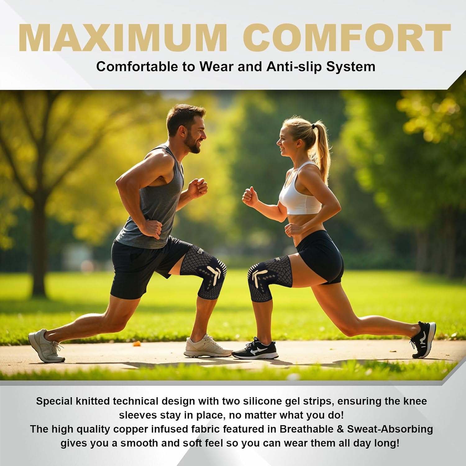 Copper Knee Brace 2 Pack, Knee Support for Men/Women, Knee Compression Sleeve Brace Support for Meniscus Tear, Arthritis Pain, ACL, MCL, Running, Hiking, Gym, Sports, L image number 1