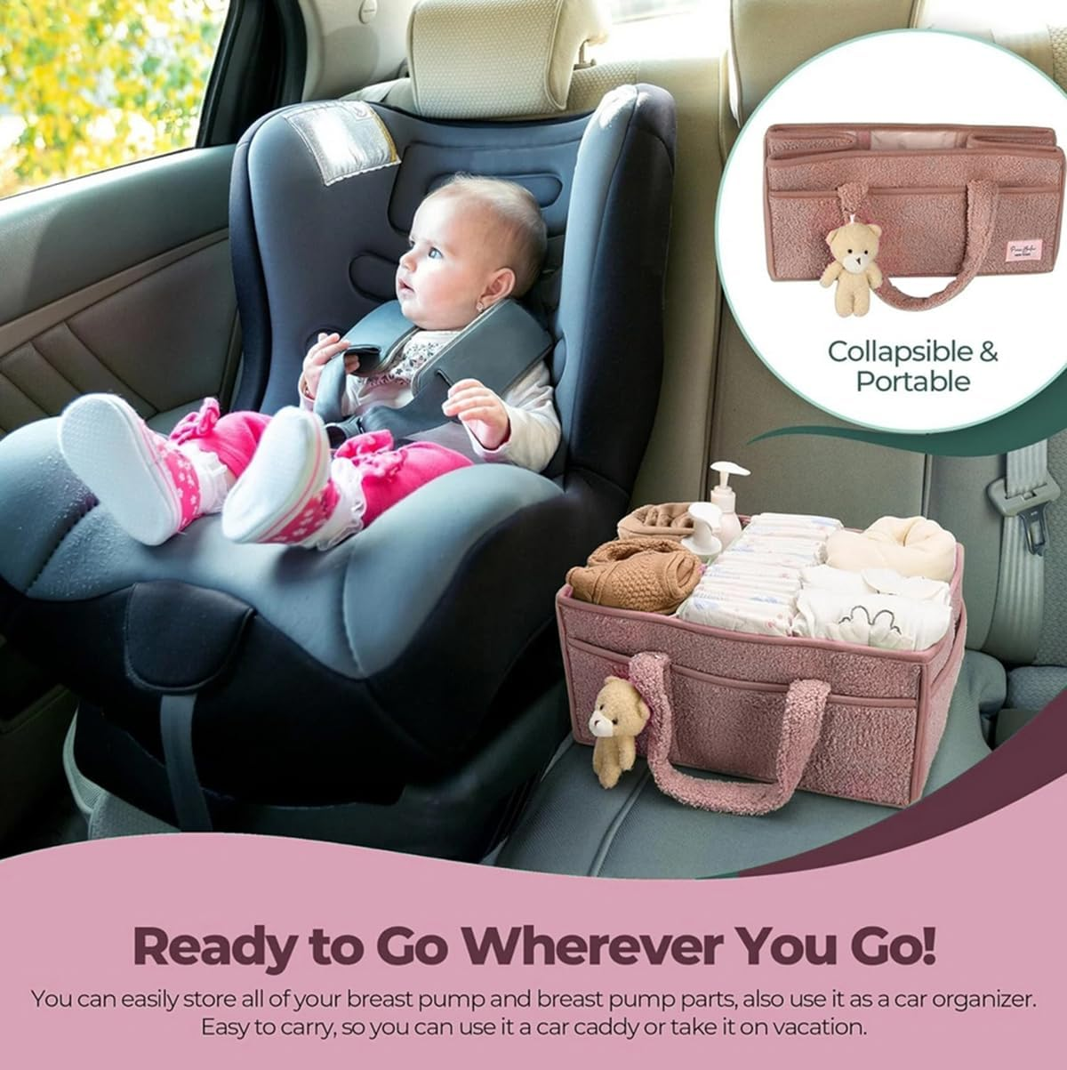 Baby Diaper Caddy Baby Storage Basket for Diapers Wipes Portable Newborn Shower Basket Gifts Storage Changing Wipes Bag image number 5