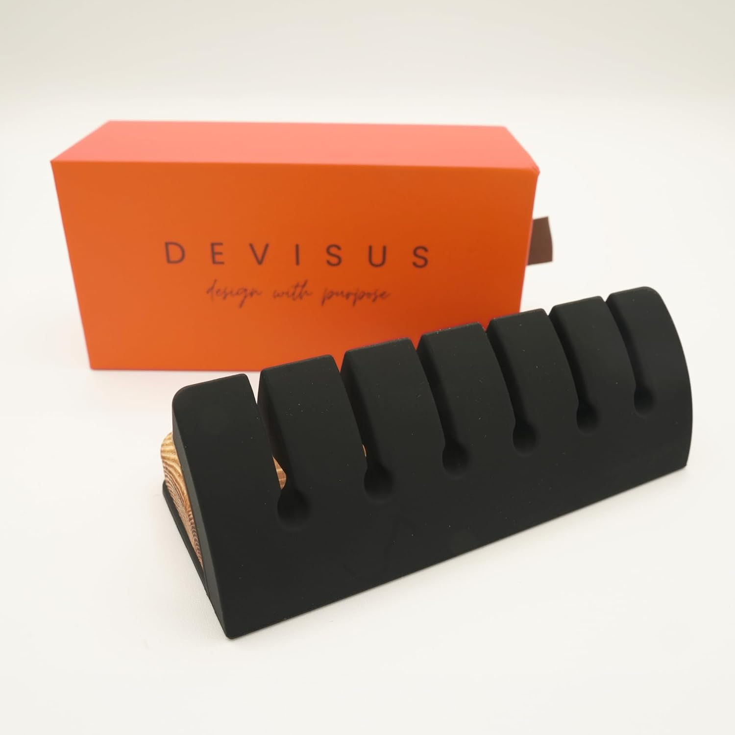 Home Office Accessories Cable Organiser - Office Desk Organiser for Cable Management - Wood and Silicone Refined Look, 6-Slots for Devices Charging Cable, Adhesive Free, Portable image number 2