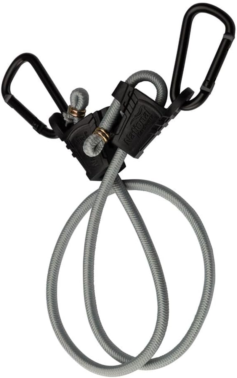 National Hardware N263-081 Bungee Cords with Carabiner 2 Pack Tie down Straps with Adjustable Length, Useful as Car Hooks, Truck Accessories and Garage Organization, Black