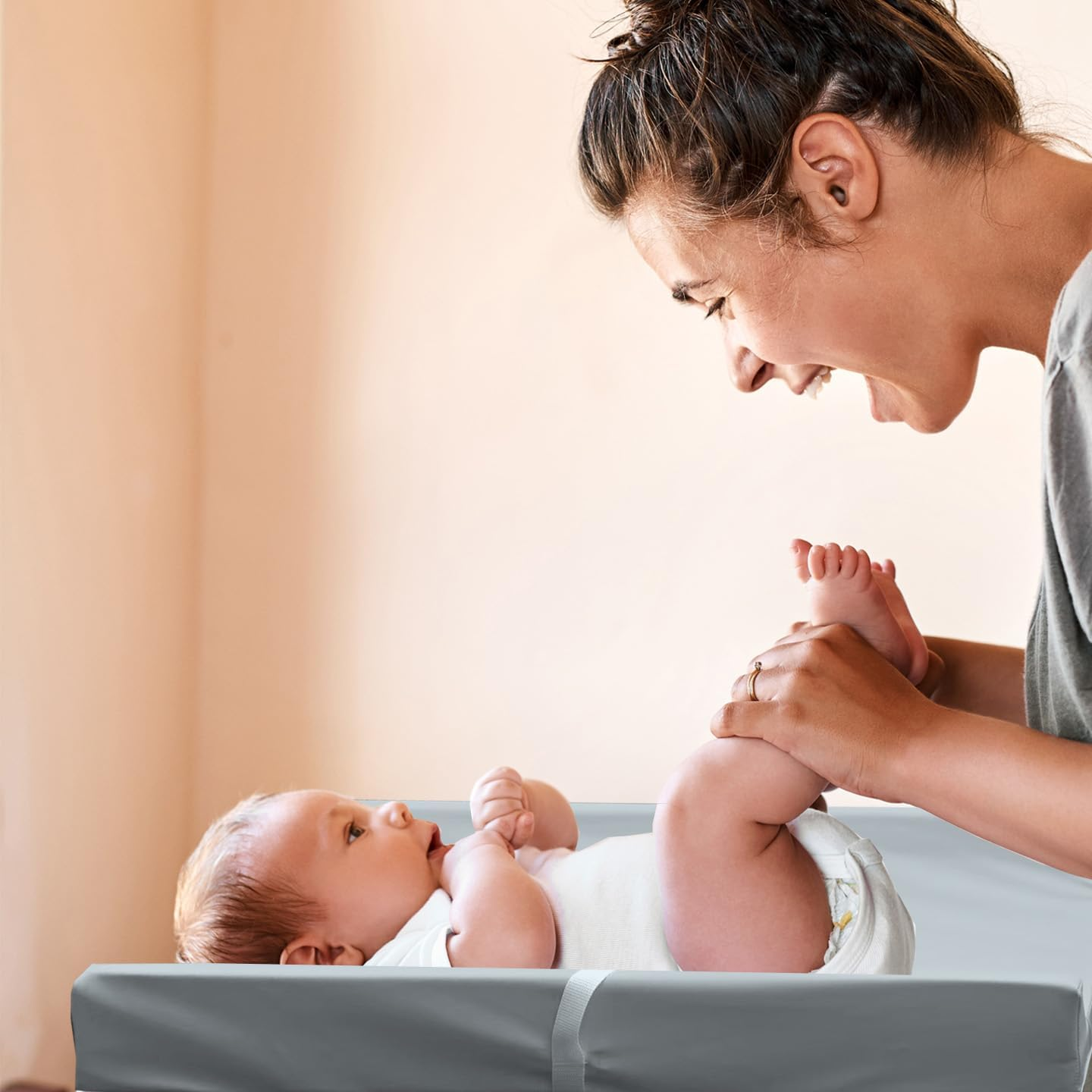 AGOGOLIFE Vegan Leather Baby Changing Pad with Waterproof & Wipe-Clean PU Cover, Standard Size Cozy Diaper Changing Pad for Dresser and Table, Blue image number 3