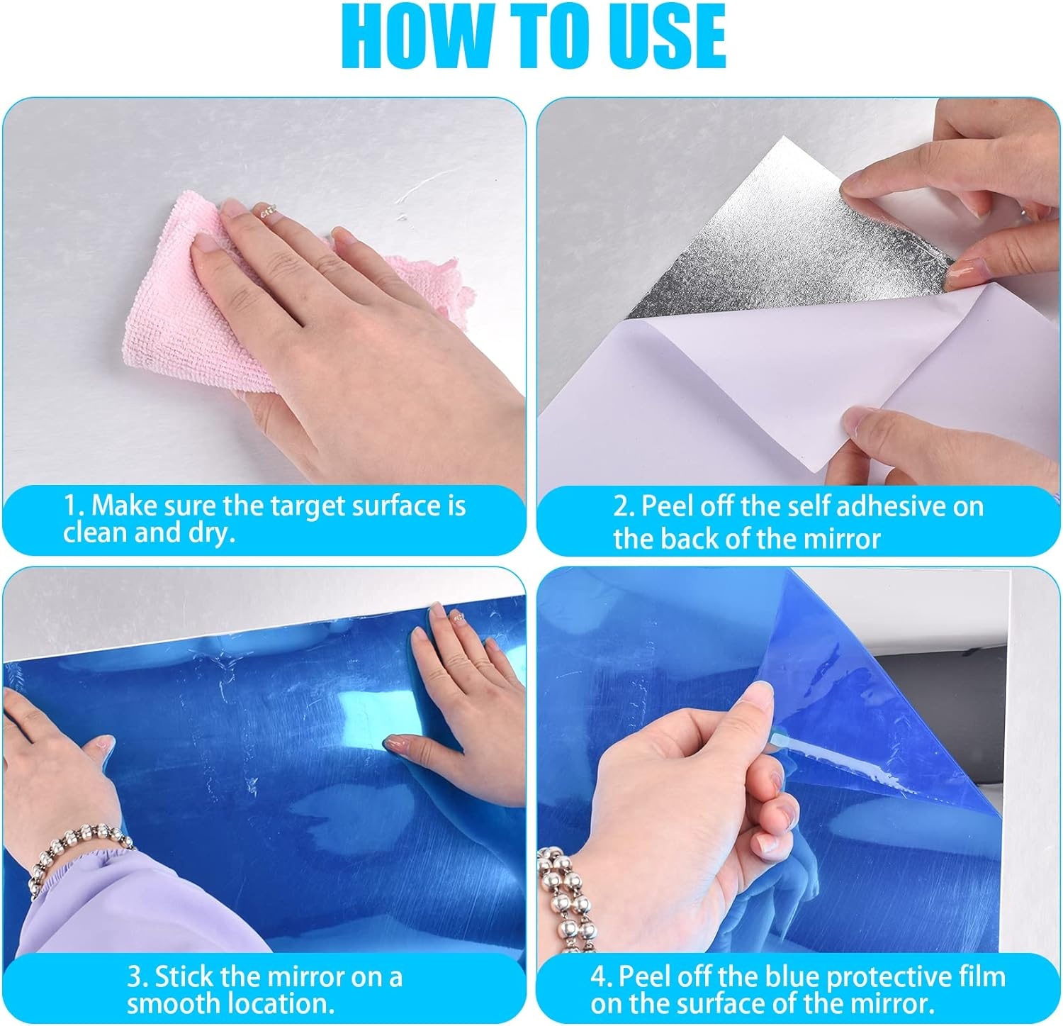 JINGIHE Flexible Mirror Sheets Self Adhesive, 2Pcs Stickers for Walls, 70X 40 Cm Glassless Peel and Stick Mirror, Cut Adhesive Paper Locker, Door, Gym, Home Decor, Sliver image number 1