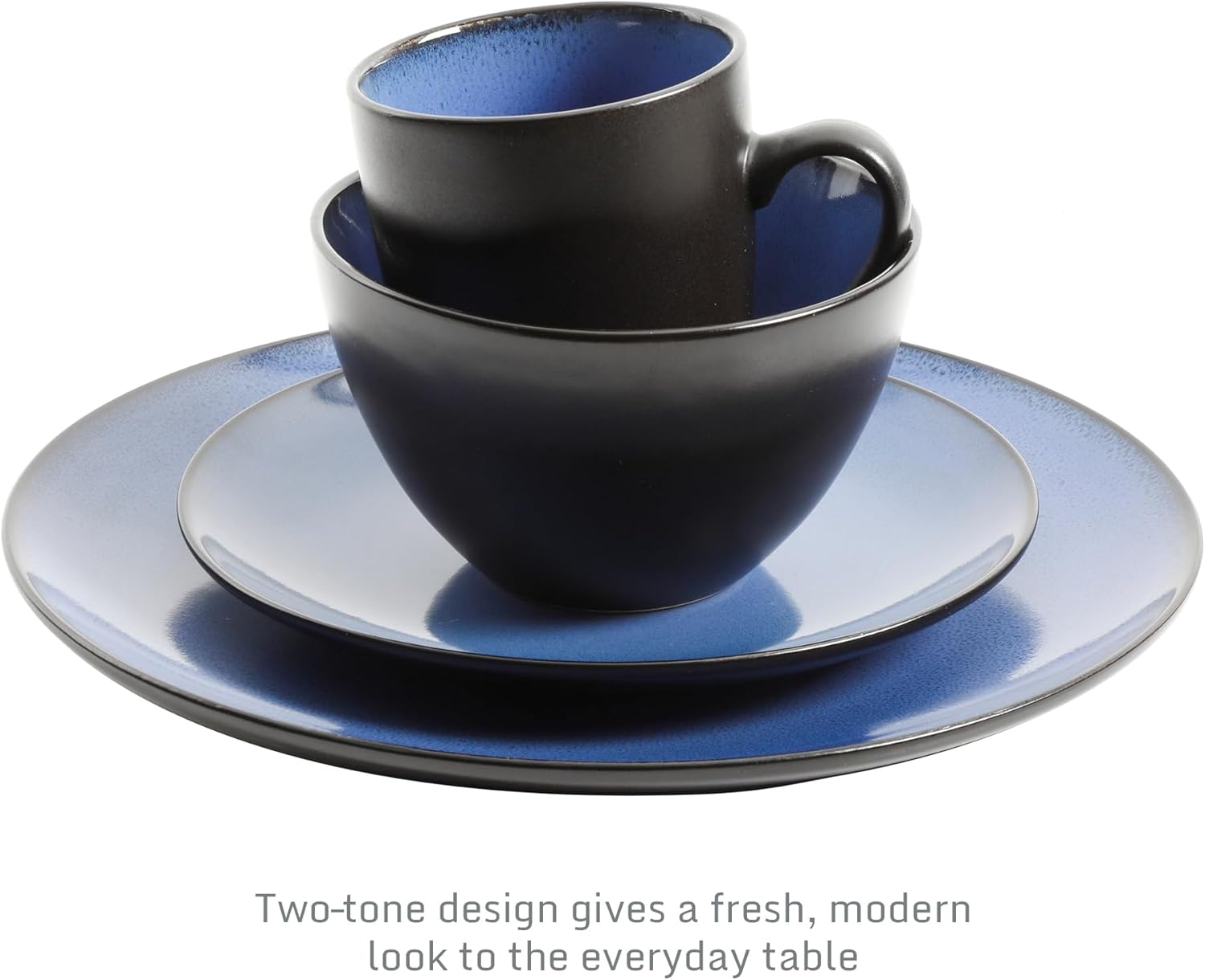 Gibson Home 109536.16R Reactive Stoneware Soho round Dinnerware Set, Blue, 16 Piece - Red image number 5