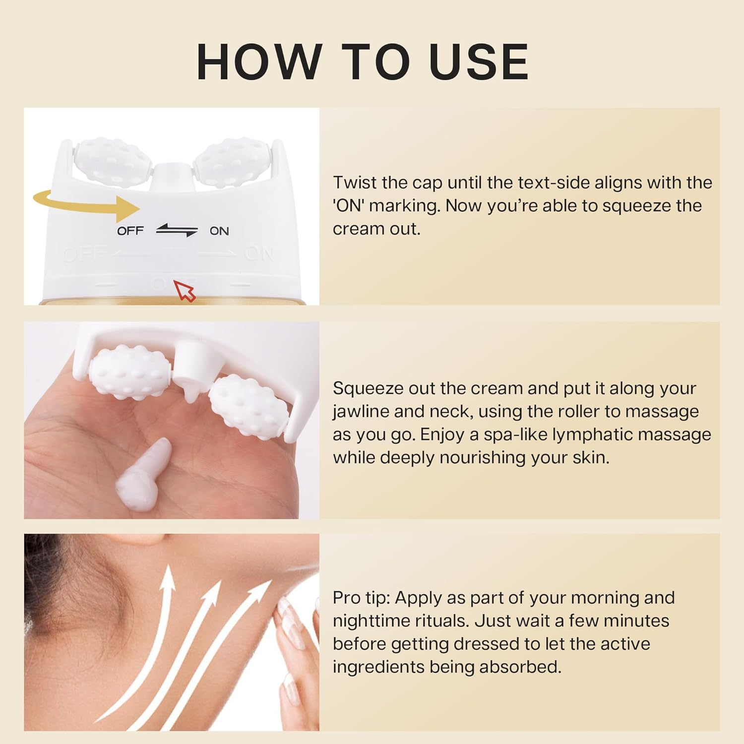 VRAIKO HOYGI AH-8 Firming Neck Cream, 2-In-1 Guasha Neck Moisturizer with Roller Applicator, for Saggy Skin, Double Chin, Face Lifting, 4.23 Oz image number 4