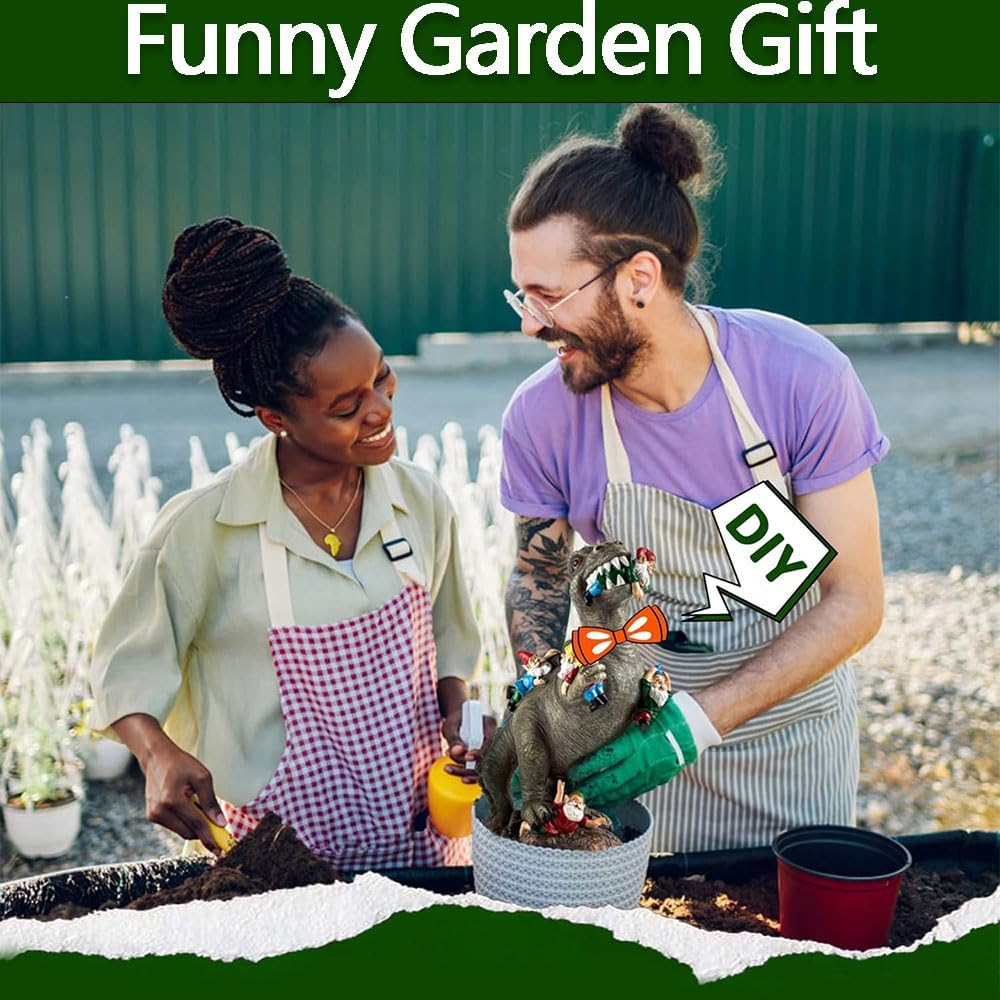Funny Dinosaur Eating Gnomes Garden Statue &ndash; Outdoor Yard Gnome Decor, Lawn Ornament & Idea image number 3