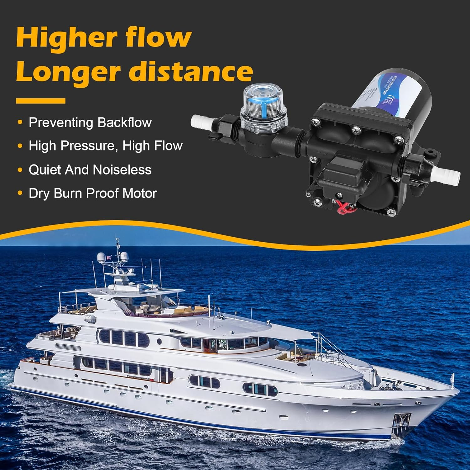 4048-153-E75 RV Water Tank Pump, 12V 4 GPM, 55 PSI, 10 Amps Multi-Fixture Automatic Demand Pump for RV Caravan Marine Yacht Replaces 4048153E75S image number 2