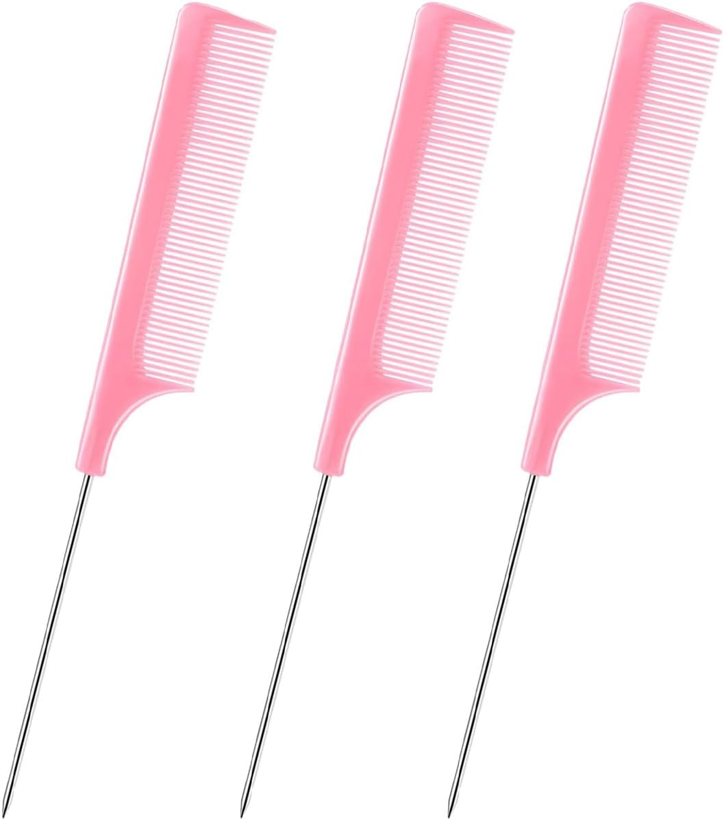 DAZISEN 3 Pieces Hair Comb - Anti-Static Tail Combs Fine Tooth Combs Salon Barber Hairdressing Comb with Stainless Steel Handle for Women and Men