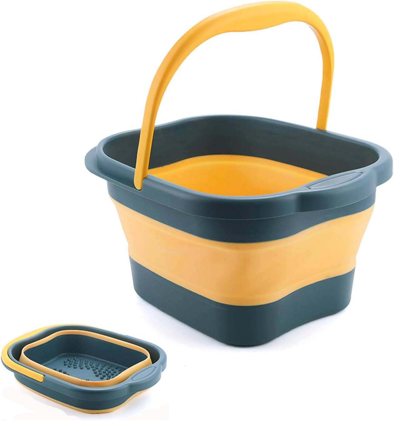 Collapsible Foot Bath Massage Tub with Handle, Gofunway Foot Spa Basin Soaking Tub Portable Pedicure, Plastic Feet Soaking Tub with Acupressure Massage Points,Foldable Laundry Basket (Pink Collapsible Basin)