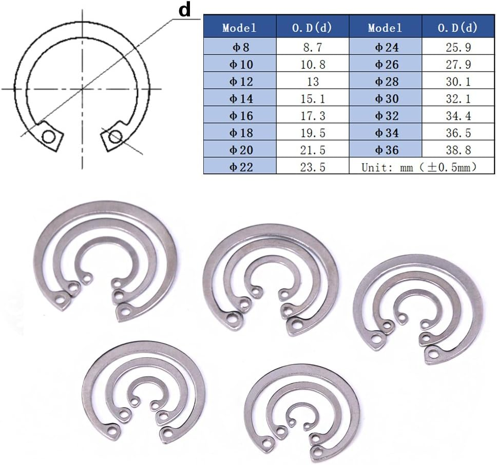 Hilitchi 200-Pcs [15-SIZE] Internal Circlip Snap Retaining Clip Ring Assortment Set - 304 Stainless Steel image number 4