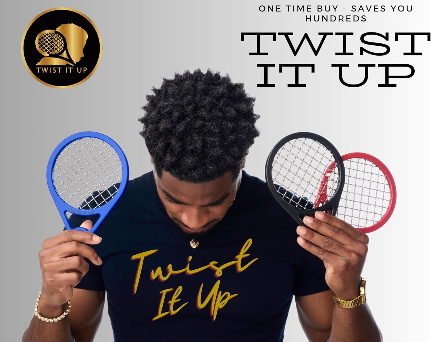 Twist It up Comb (Bond Black) - Alternative for Hair Sponges, Creates Curls and Twists for Black Men, Tennis Racket Design - Blue image number 2