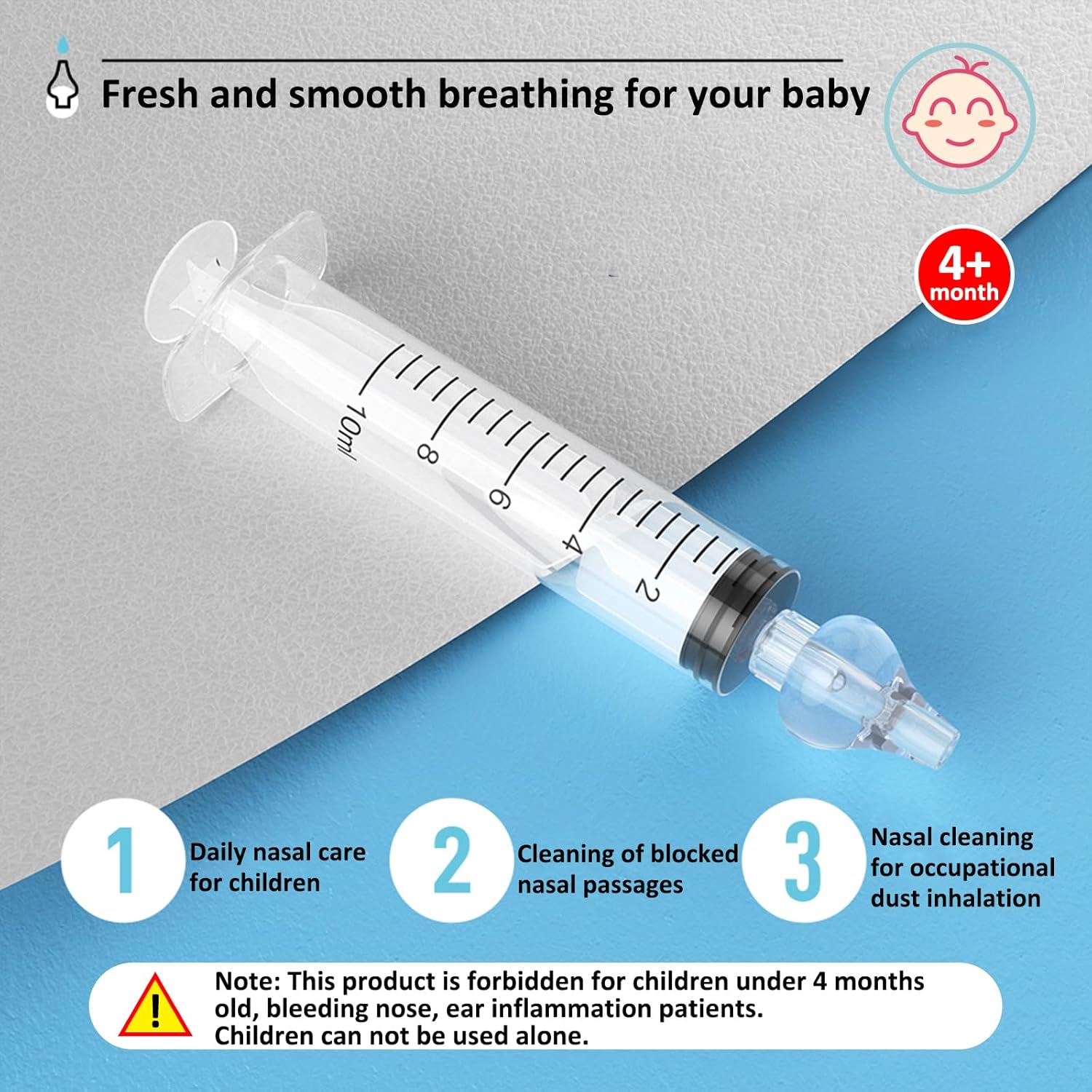 Irrigatore Nasal, Siringa per Lavaggi Nasali Bambini 10 Ml, Siringhe Lavaggi Nasali with Punta in Silicone Morbido, Irrigazione Nasal Riutilizzabile Portatile Aspiratore Nasal image number 4
