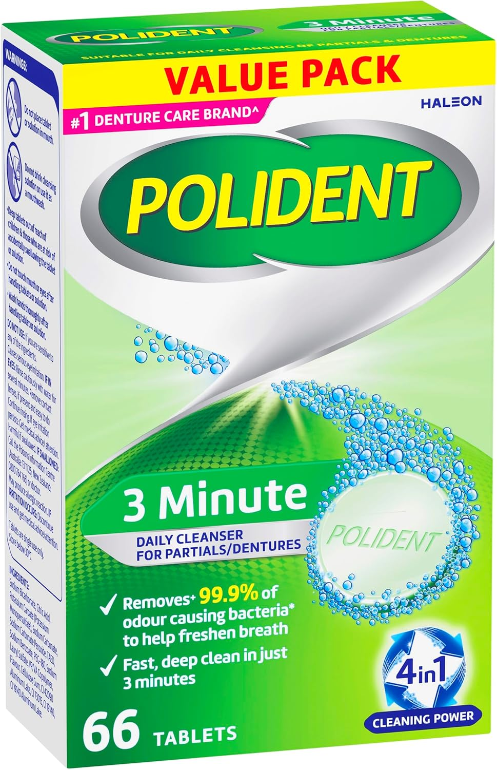 Polident Antibacterial Denture Cleaner Tablets, 3-Minute Daily Denture Cleanser, 66 Tablets image number 6