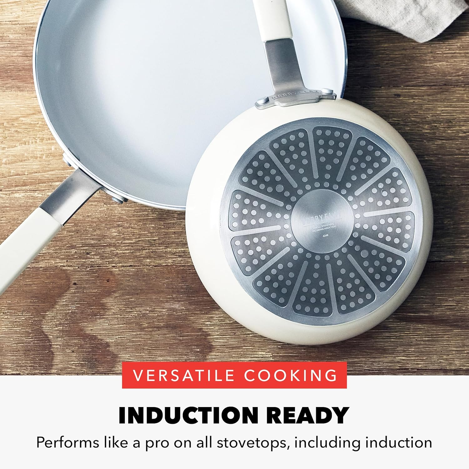 Greenpan X Bobby Flay 13 Piece Cookware Pots and Pans Set, Professional Grade Aluminum, PFAS & Pfoa-Free Ceramic Nonstick, Induction Suitable, Stay-Cool Silicone Handle, Dishwasher & Oven Safe, Cream image number 7