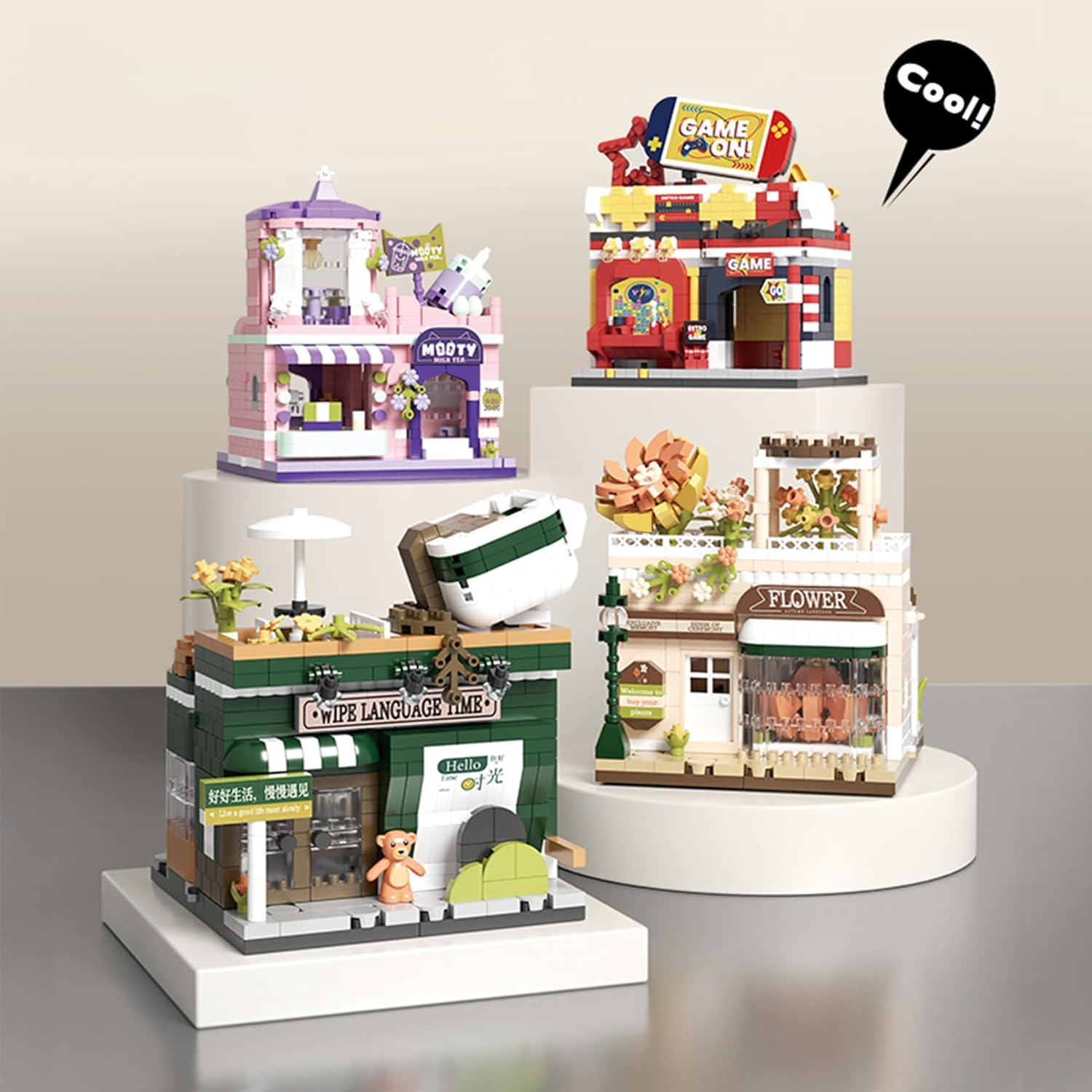 Geniteen Building Blocks Set, Flower Series Concept Store Building Set Model Kit and Gift for Kids and Adults，Gift for Birthday, Christmas and New Years (Milk Tea Shop)