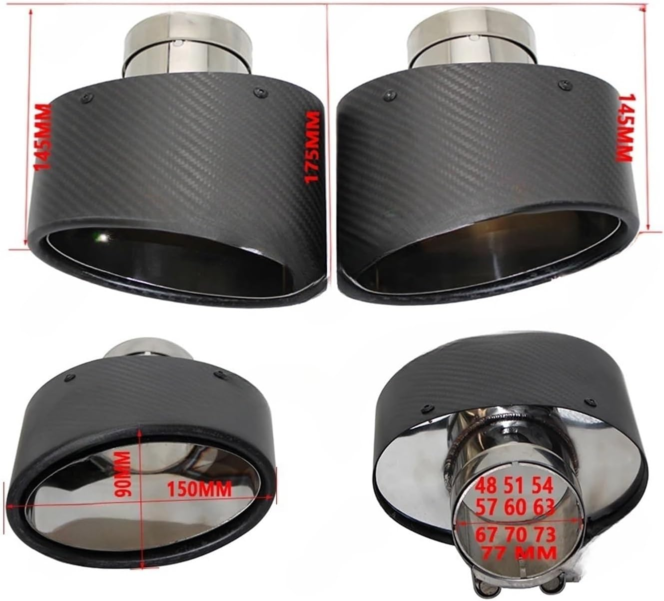 Gloss Carbon Fiber Car Muffler Tip Exhaust Tip Nozzle Decoration Universal Stainless Black Oval 150Mm Tilting Left Right(Right 73) image number 1
