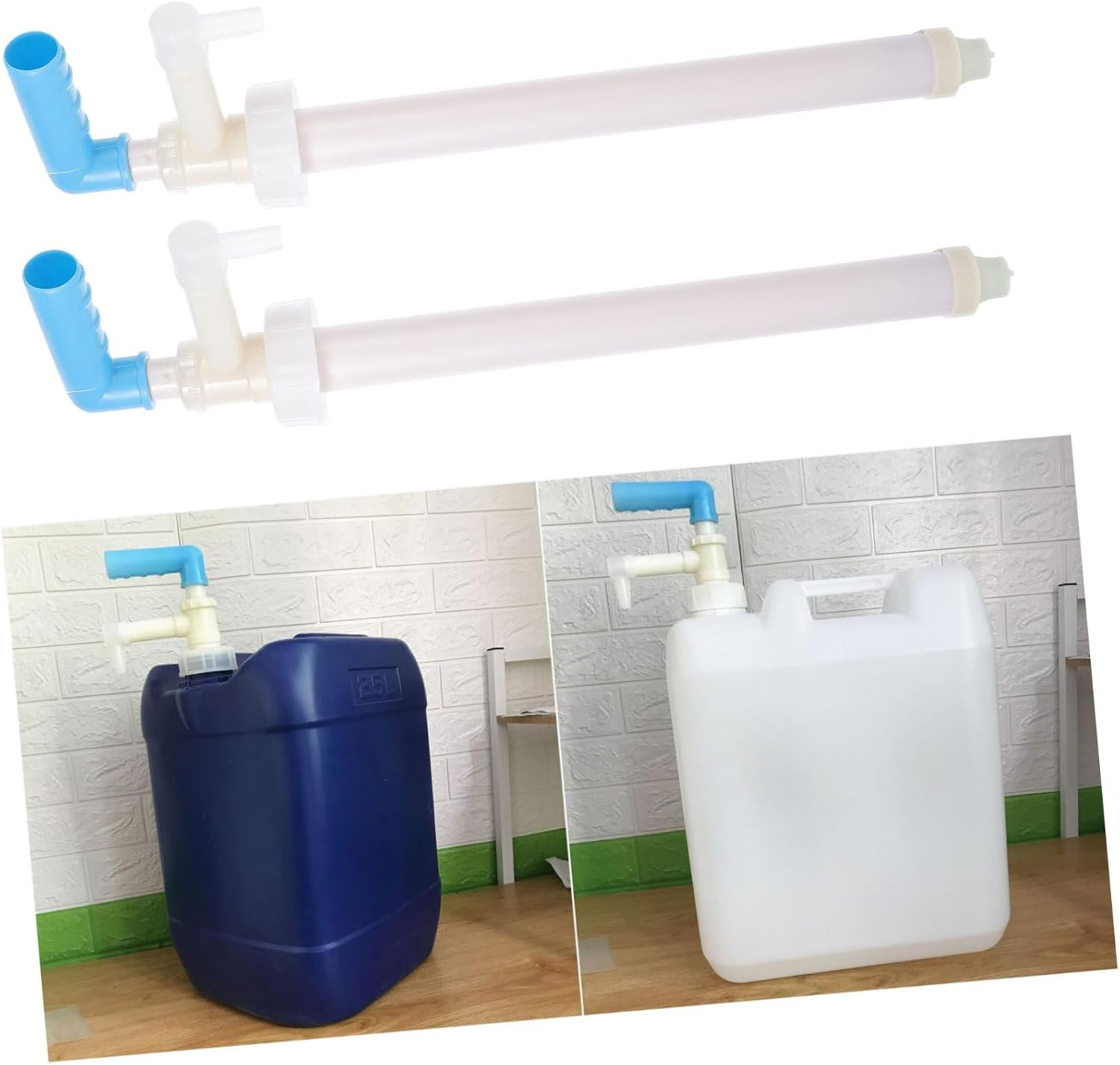 PRETYZOOM 20L Chemical Bucket Hand Pump Liquid Dispenser Set of 2 Manual Plastic Fluid Pump for Household and Industrial Use image number 1