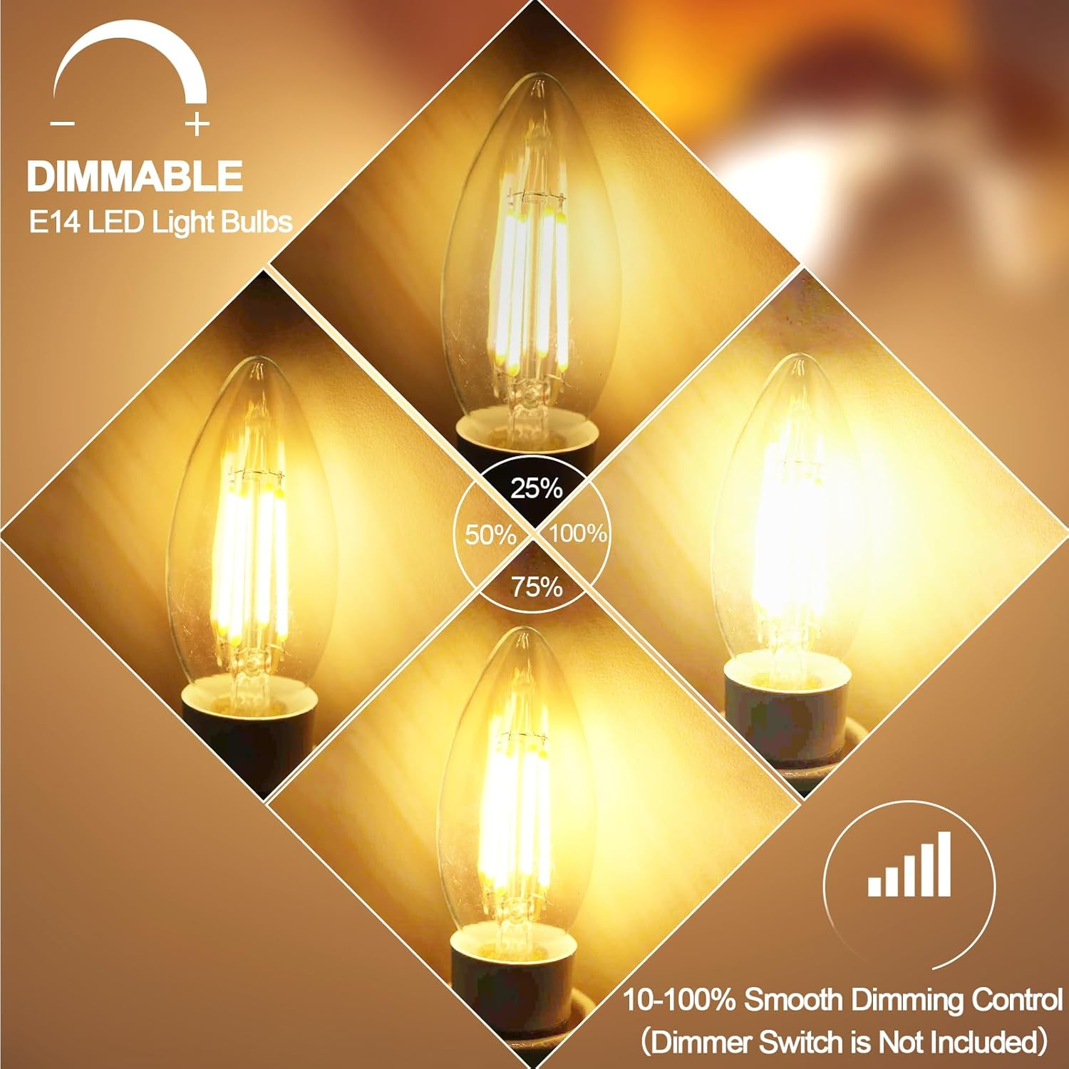 BRIMAX E14 LED Candle Bulb Dimmable 6W 60W Equivalent Warm White 2700K Ses(Small Edison Screw) LED Chandelier Bulbs C35 Vintage Filament Energy Saving Candelabra Light Bulb 5 Packs image number 3