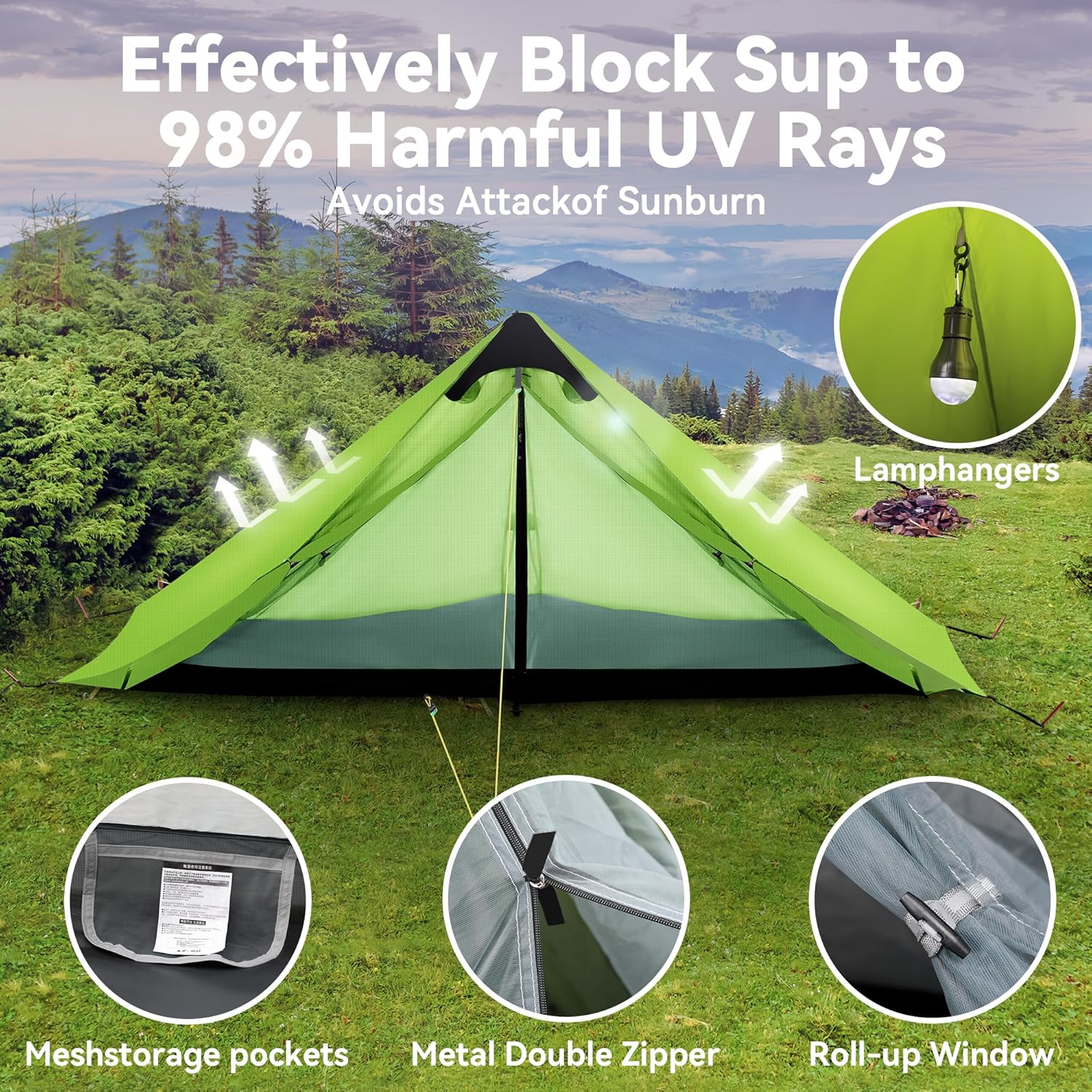 Ultralight Tent 3-Season Backpacking Tent 1 Person/2 Person Camping Tent, Outdoor Lightweight Lanshan Camping Tent Shelter, Perfect for Camping, Trekking, Climbing, Hiking image number 2