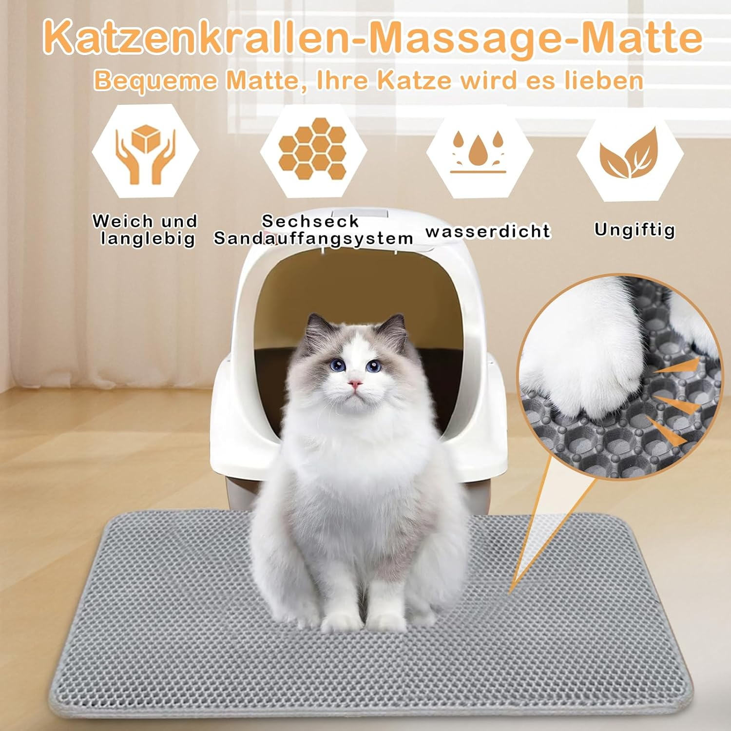 Phantasy Cat Litter Tray Mat 55 X 75 Cm, Black Cat Litter Mat, Honeycomb Design Mat, Waterproof Double Layer Design, Honeycomb Mat, Cat Litter Tray Mat image number 5