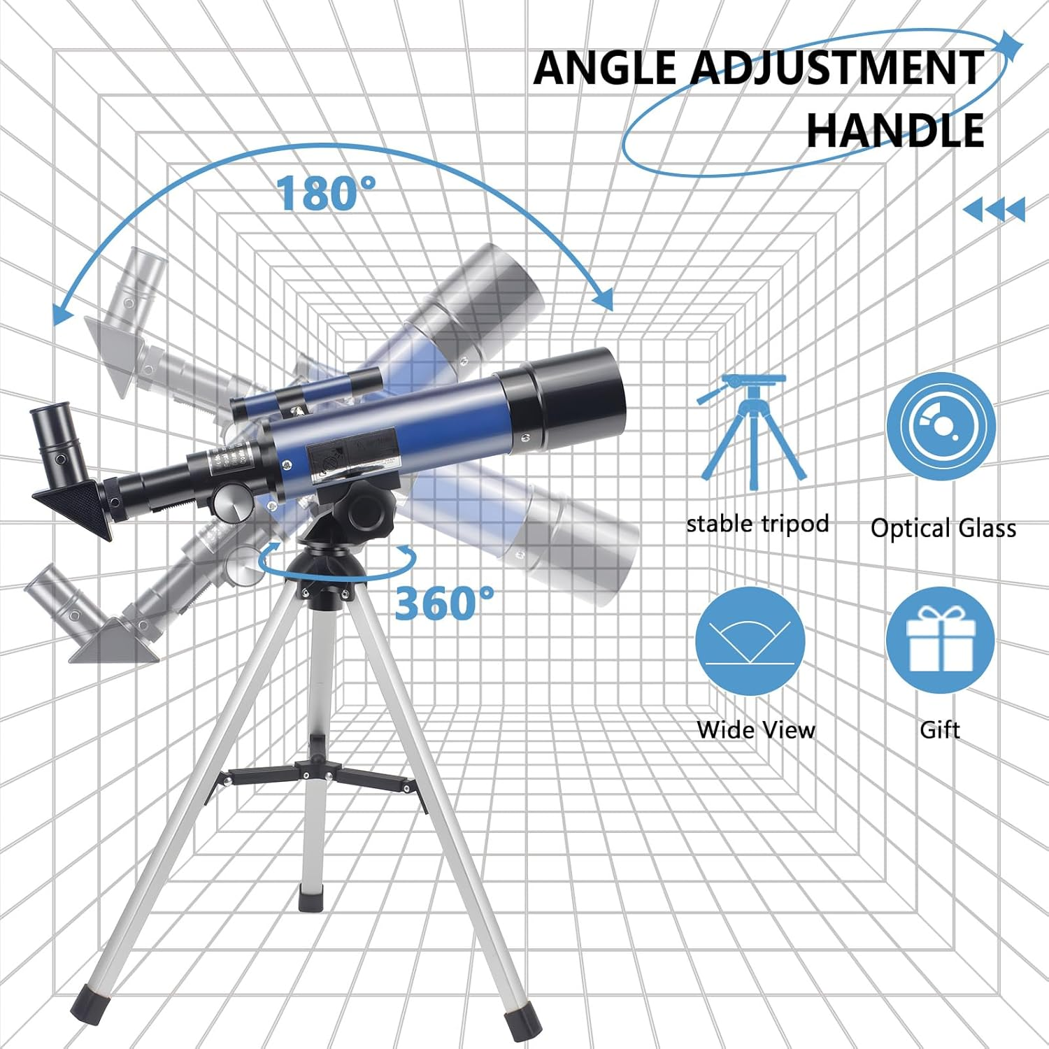 Telescope, Telescopes for Kids Beginners, 50Mm Aperture 360Mm Astronomical Refractor Telescope with 3 Eyepieces and Tripod Portable Scope for Adult Children (Blue) image number 2