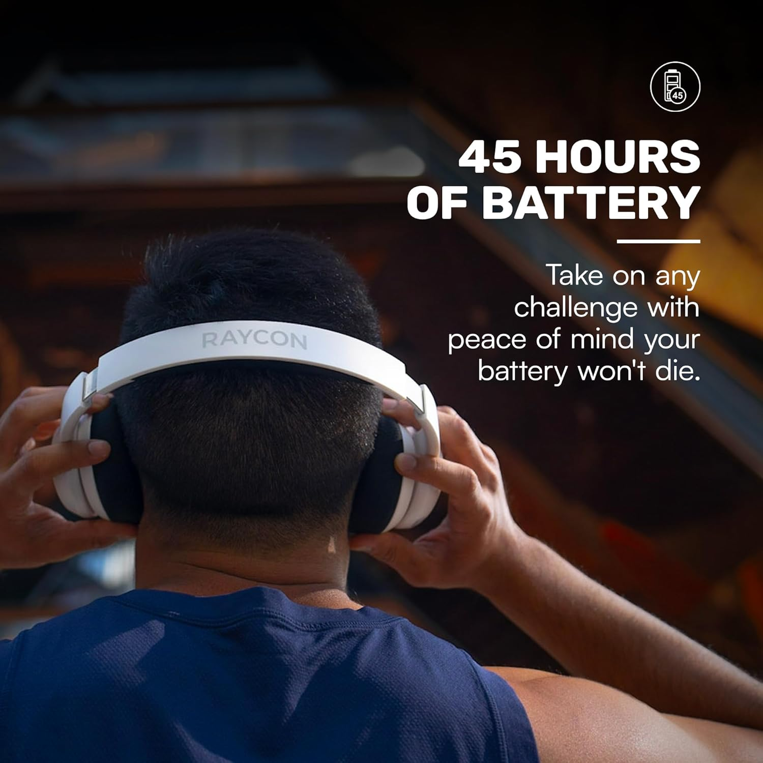 Raycon Fitness Headphones - Wireless Over-Ear Headphones with 38 Hours Battery Life, Active Noise Cancellation, Voice Command, Interchangeable Ear Pads, IPX4 Water Resistance, (Black) image number 3