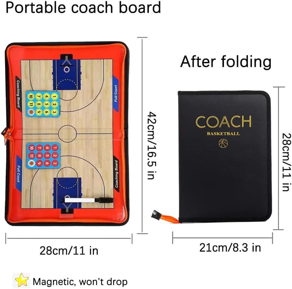 Magnetic Basketball Clipboard for Coach, Portable Tactical Basketball Coaching Board, Double Sides Full & Half Court Dry Erase Board with Marker Pen and Zipper Bag image number 4