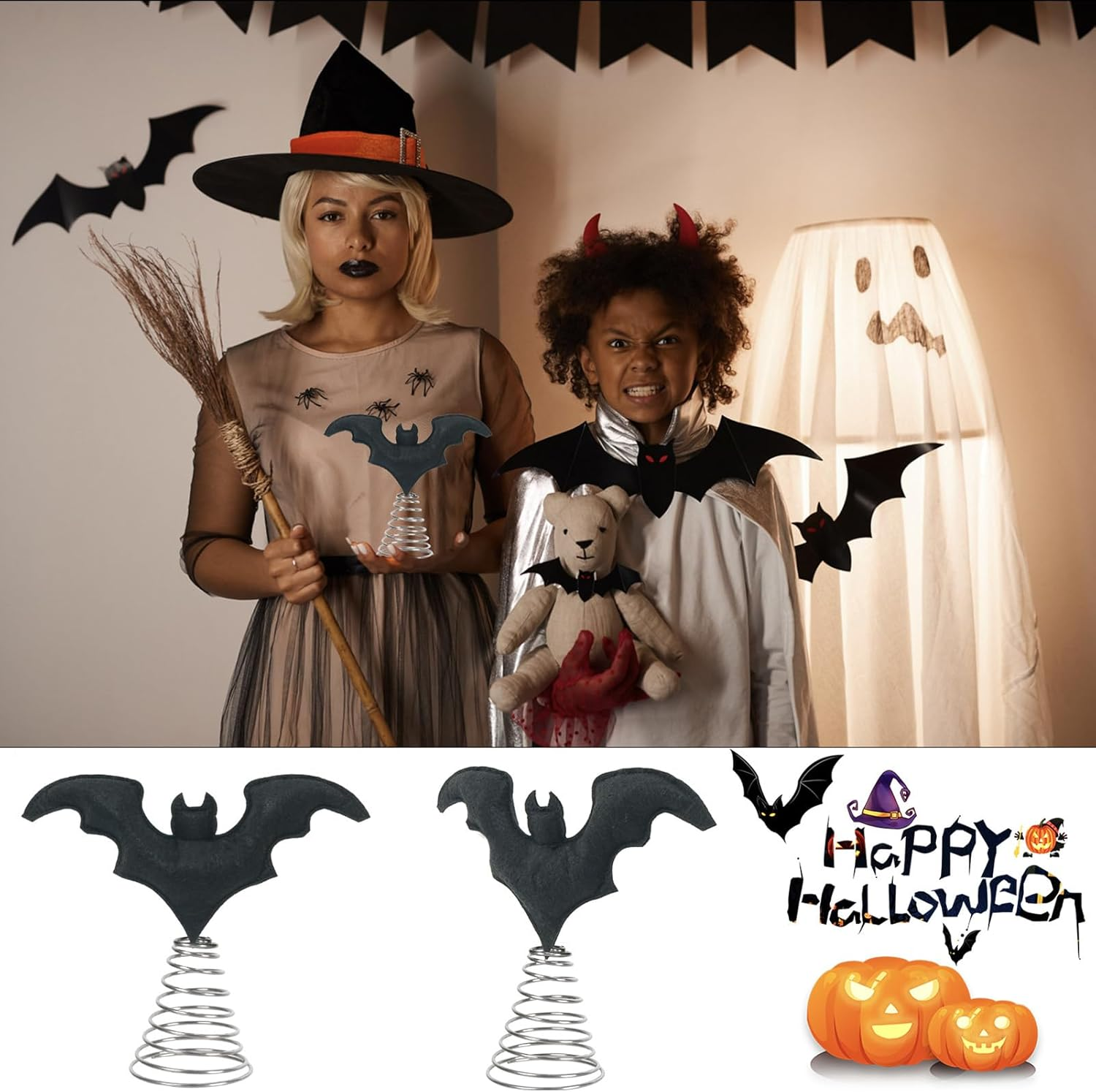 Tree Topper | Home Festive Bat Ornament - Indoor Outdoor Mini Halloween Decorations for Entryway Window Holiday Decoration image number 2