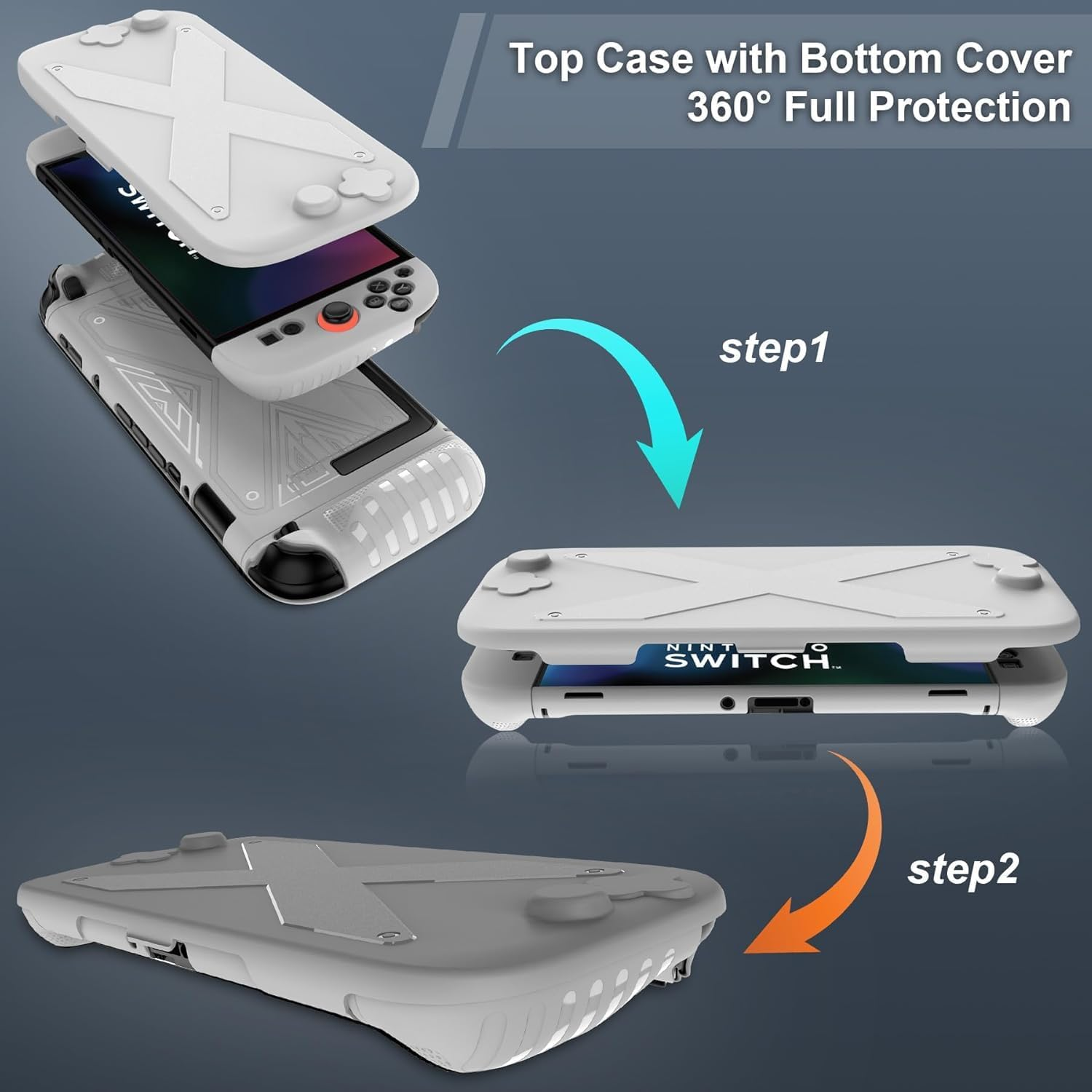 ZONEY Protective Case for 2025 Nintendo Switch 2, PC + TPU Grip Cover Case Shockproof Non-Slip Protective Controller Skin for Nintendo Switch 2025 Case Protector, White - Black image number 4