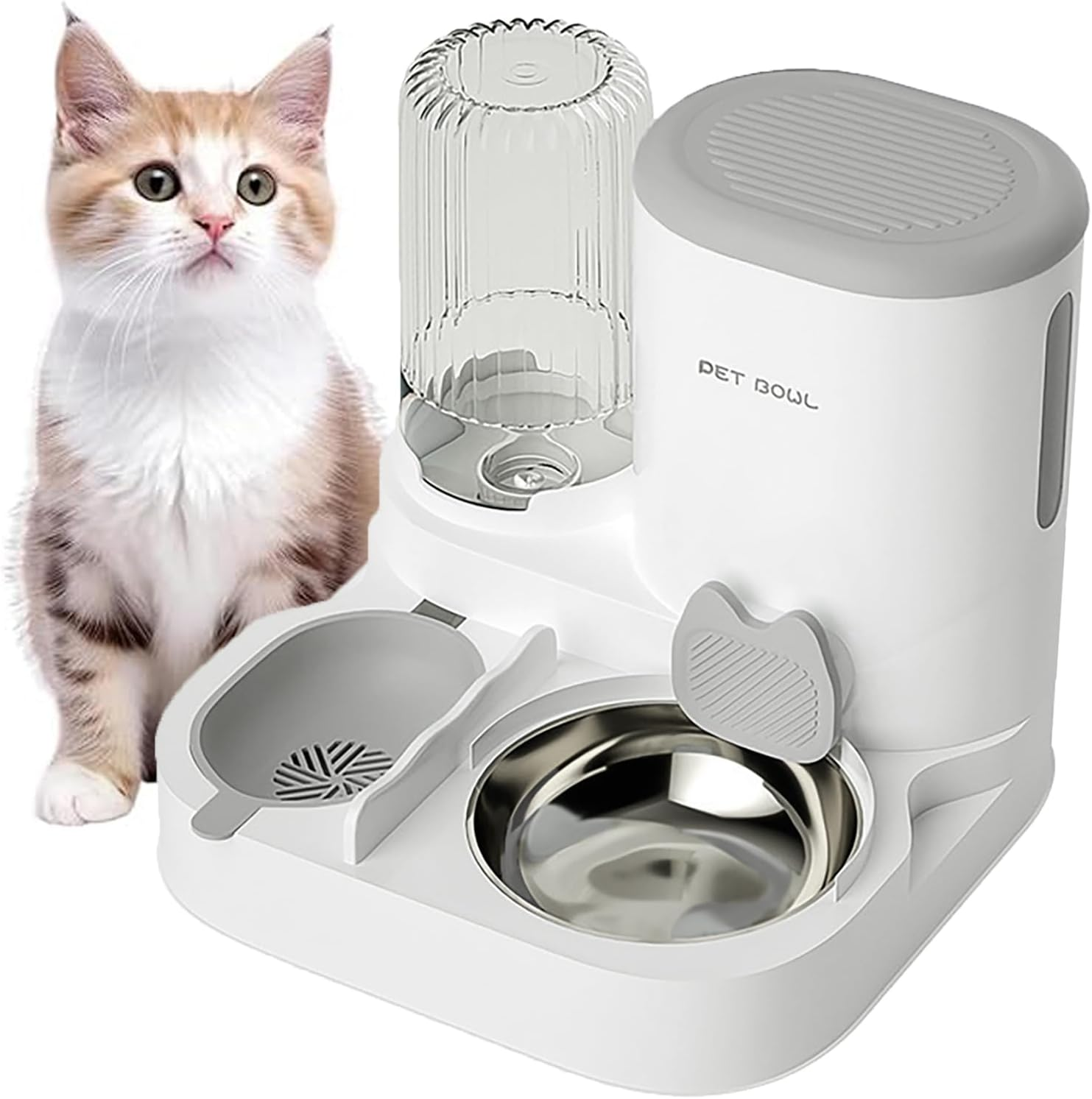 Gravity Cat Feeder and Water Dispenser, 2 in 1 Automatic Pet Waterer Detachable with Stainless Steel Pet Food Storage for Small Dog Puppy Cat Kitten Pet Easy Clean (Grey) image number 4