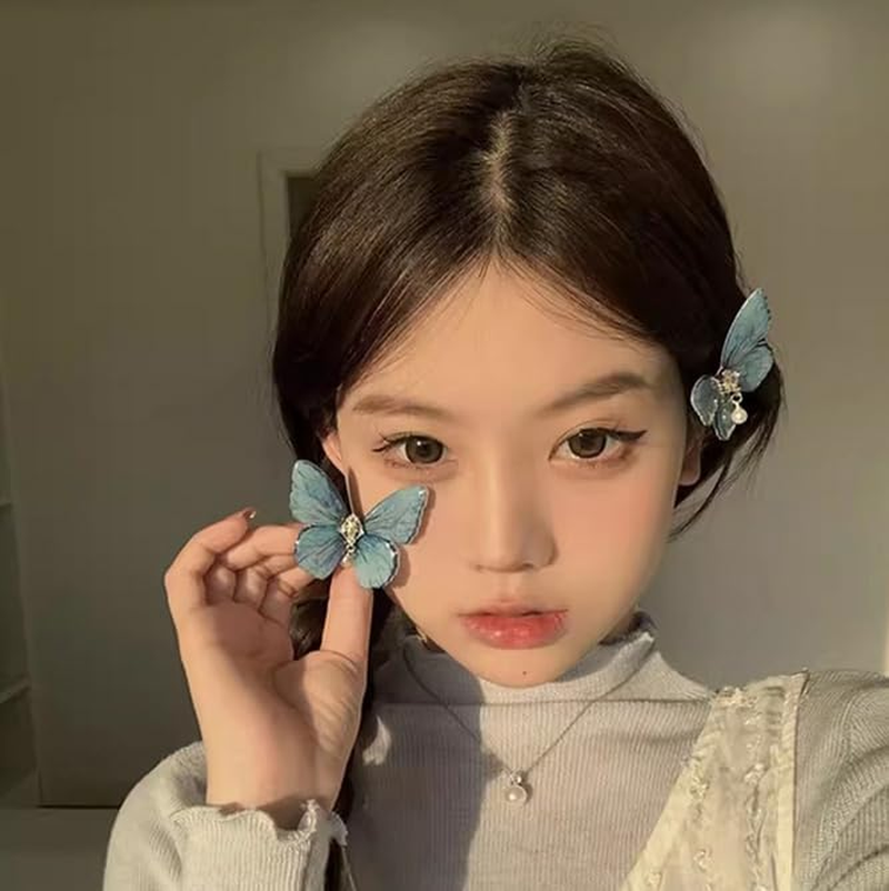 2 Pcs Premium Glitter Butterfly Hair Clips Cute Butterfly Hair Barrettes Clamps Headwear Hair Accessories for Women Girls(Purple) image number 4