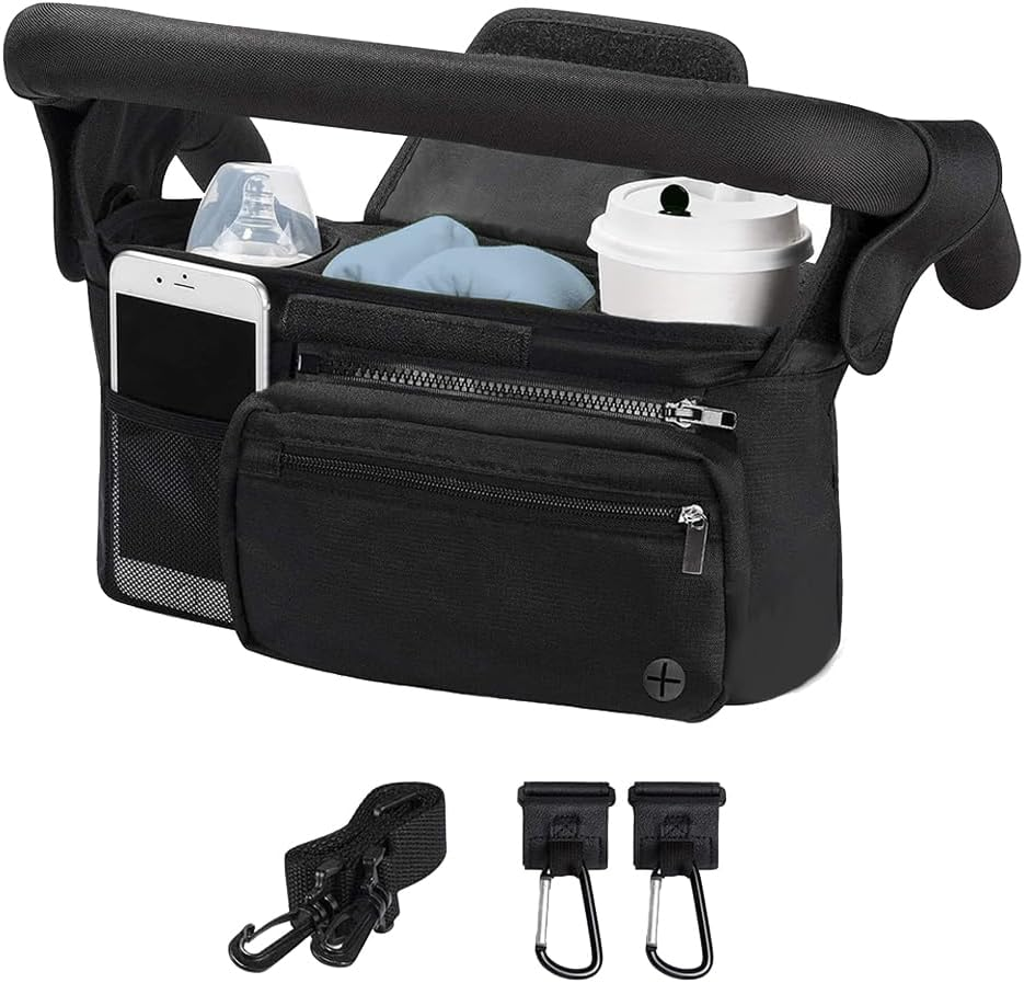 Stroller Storage Bag, Detachable Pram Pouch, Waterproof Hanging Bag, Universal Stroller Organizer with Hooking for Diapers, Bottles, Phone (Black) image number 1