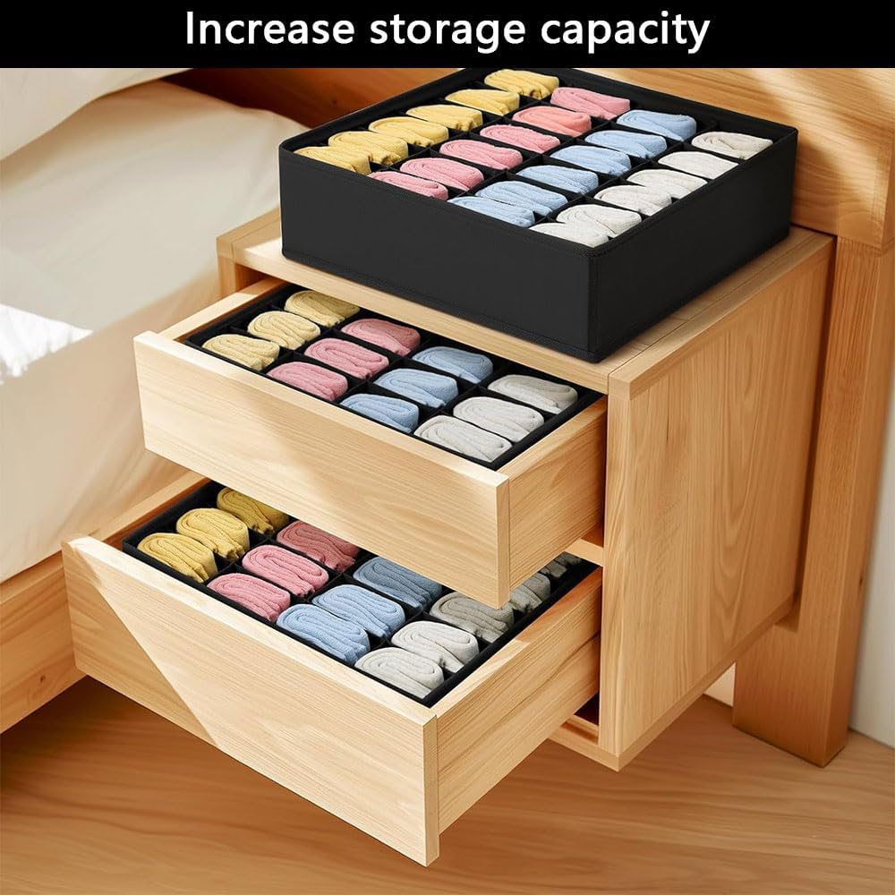 3 Pack Foldable Drawer Organizer Dividers for Clothes, Socks, Underwear, and Bras &ndash; Fabric Closet Storage Bins for Dresser, Nursery, or Wardrobe Organization image number 4
