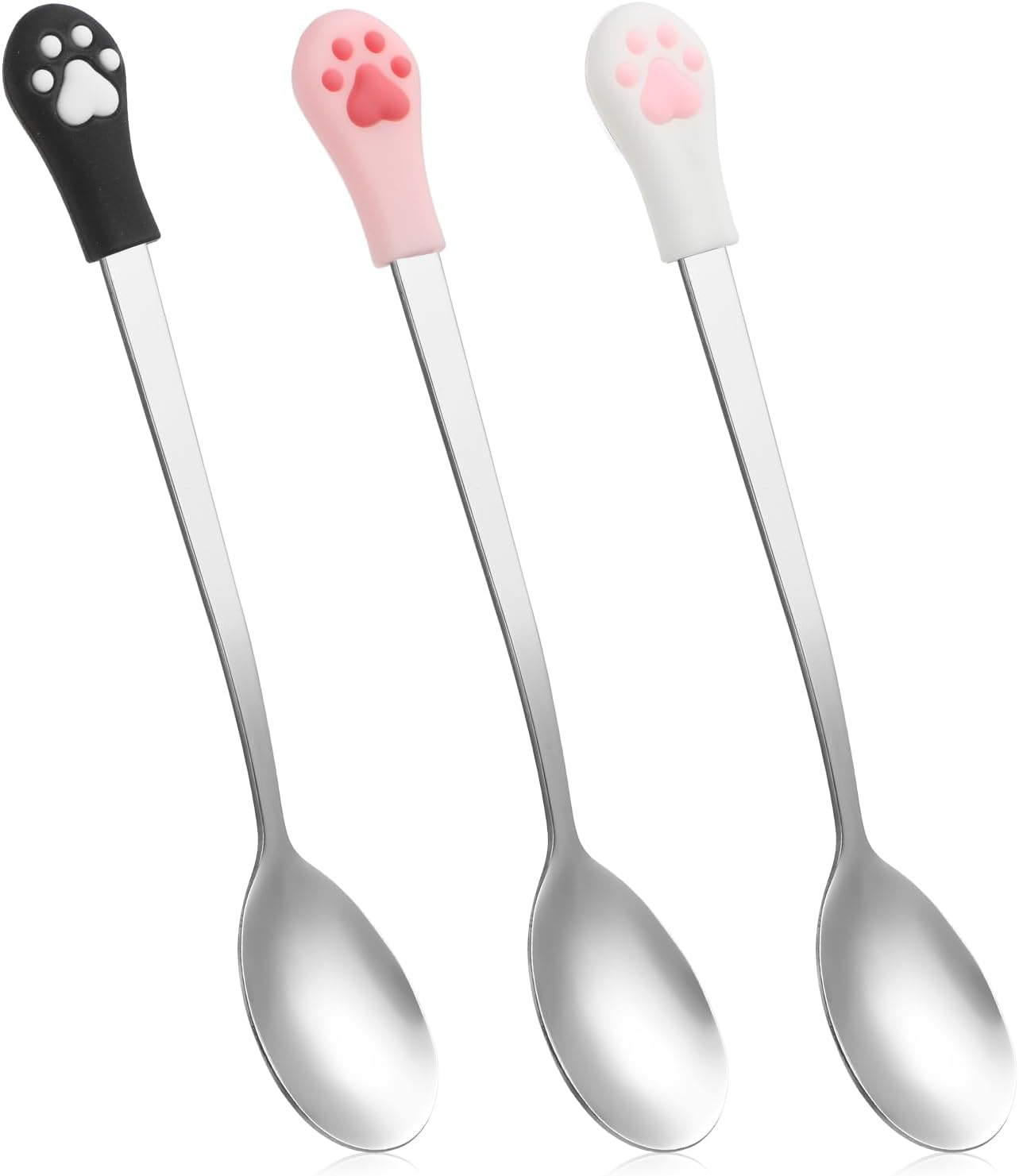 Dog Cat Spoon 3 PCS Cute Pet Can Spoon Stainless Steel Pet Food Spoons Long Handle Cat Canned Scoop Kitten Claw Spoons for Dog Wet Food (White Pink Black) image number 4