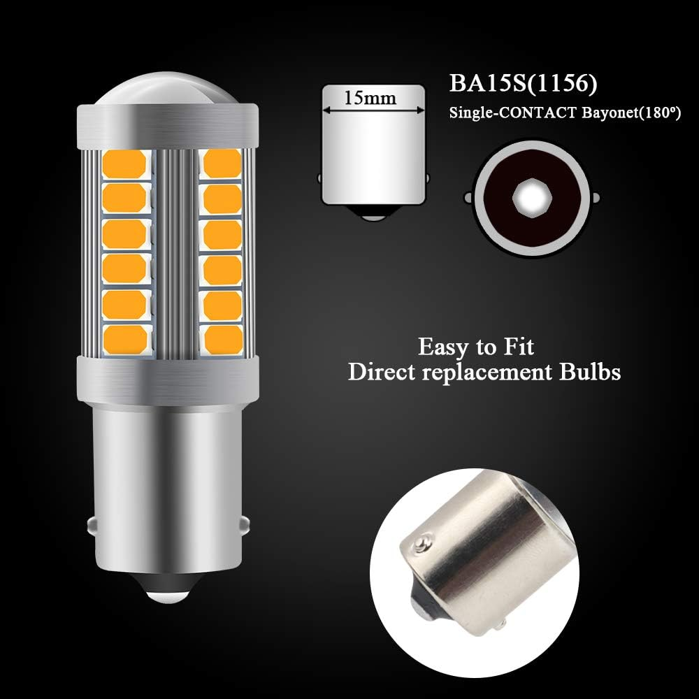 4Pcs Amber 1156 BA15S P21W 5630 33SMD Car LED Bulbs 900LM Super Bright LED Front and Rear Turn Signal Light 12-30V 3.6W image number 5