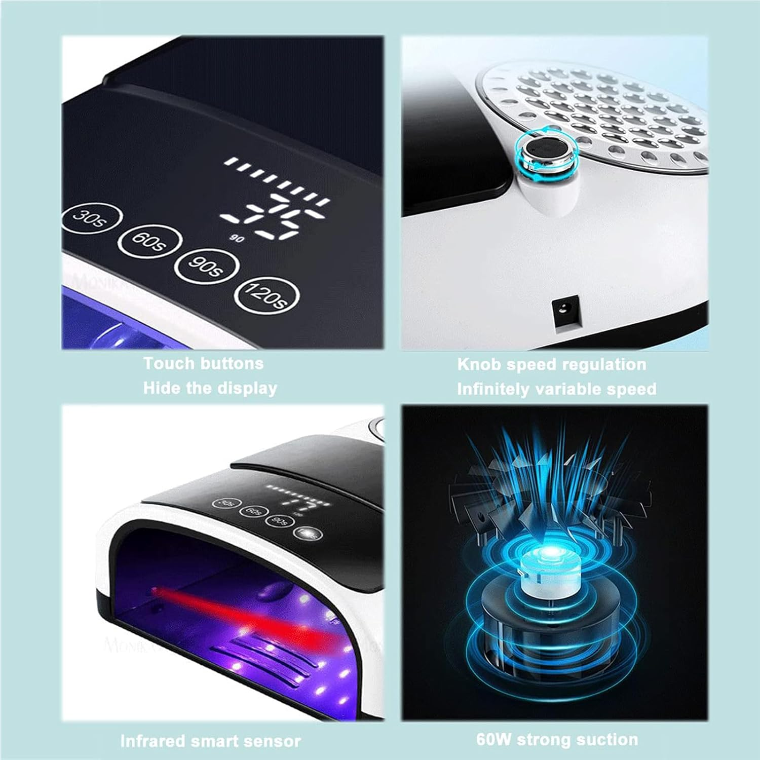 Bouzaak 2-In-1 UV LED Nail Lamp with Dust Collector, 126W Nail Dryer Manicure Tool for Salon Home Use image number 6