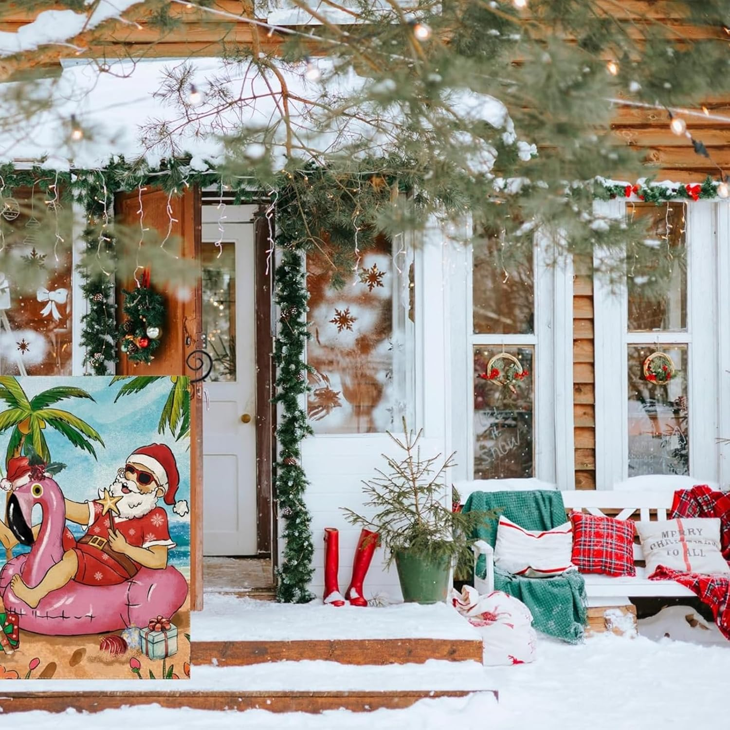 Itadaku 1 Pcs Christmas in July Garden Flag, Double-Sided Santa on the Beach Design, Seasonal Holiday Decoration for Summer, Winter, and Outdoor Yard, 30 X 45 Cm image number 3