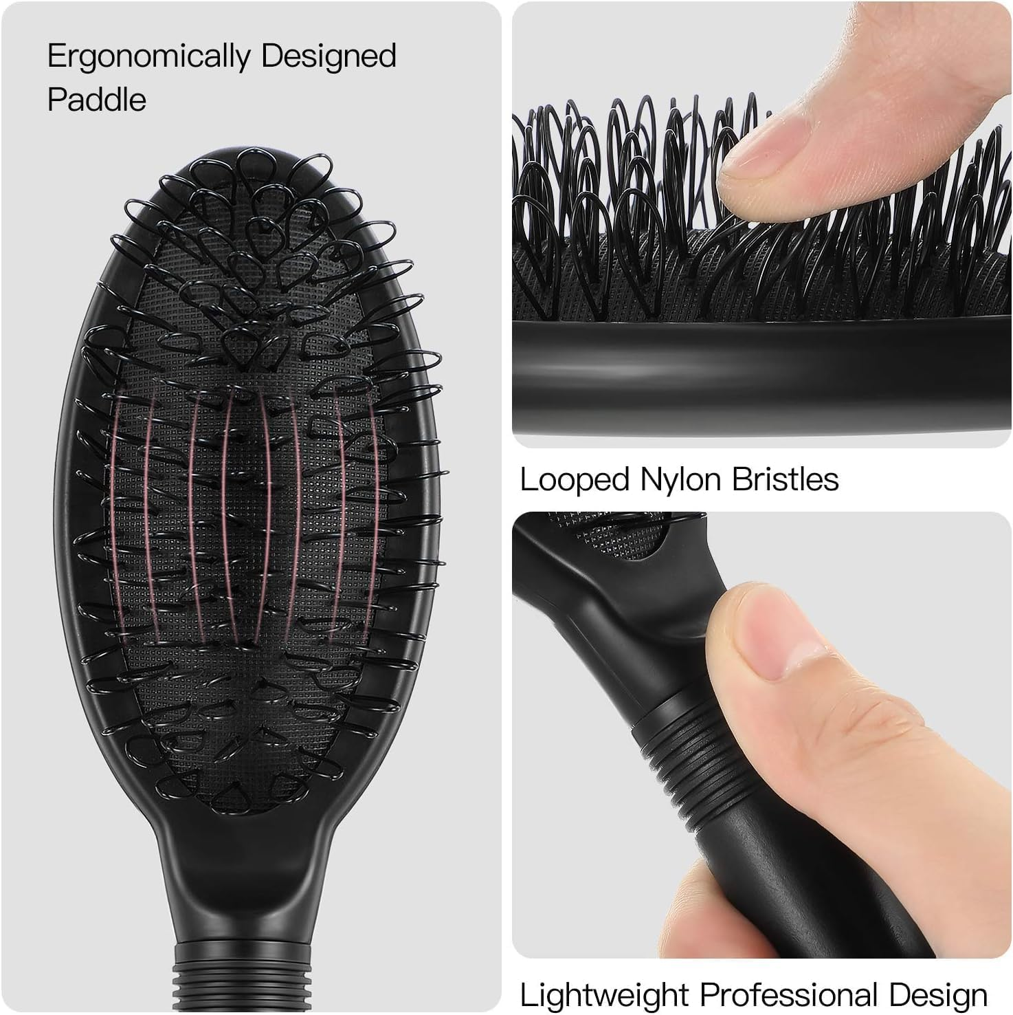 2 Pieces Loop Wig Brush Hair Extension Brush Hair Pieces Weaves Brush for Brushing Styling Detangling Natural and Synthetic Hair Wig Brush Set (Black+Pink, One Size) image number 5