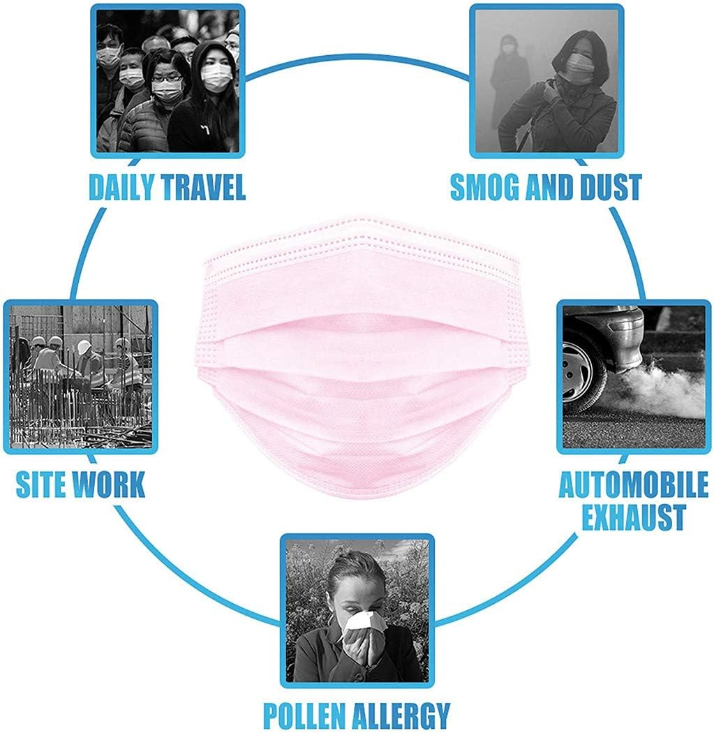 50Pcs Disposable_Face_Mask 3 Ply Face Mouth Protection Shield Filter Breathable (50 Pcs Pink)