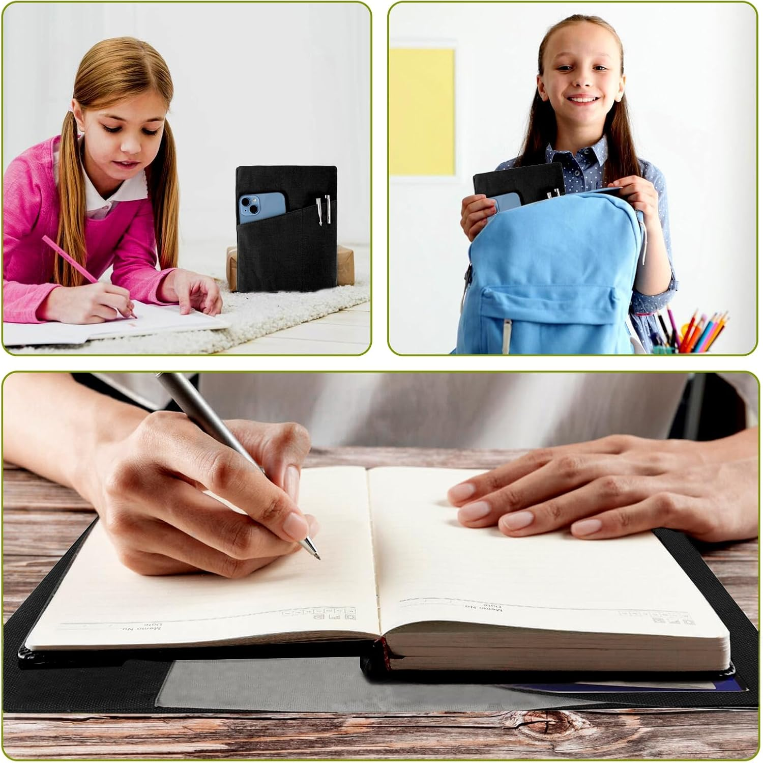 Canvas Book Cover Sleeve, Adjustable Washable Book Protector, for Hardcover/Paperbacks with Pockets for Pen, Elastic Cord Binding, Soft Book Covers, Bookish Gifts for Book Lovers (Black) image number 2