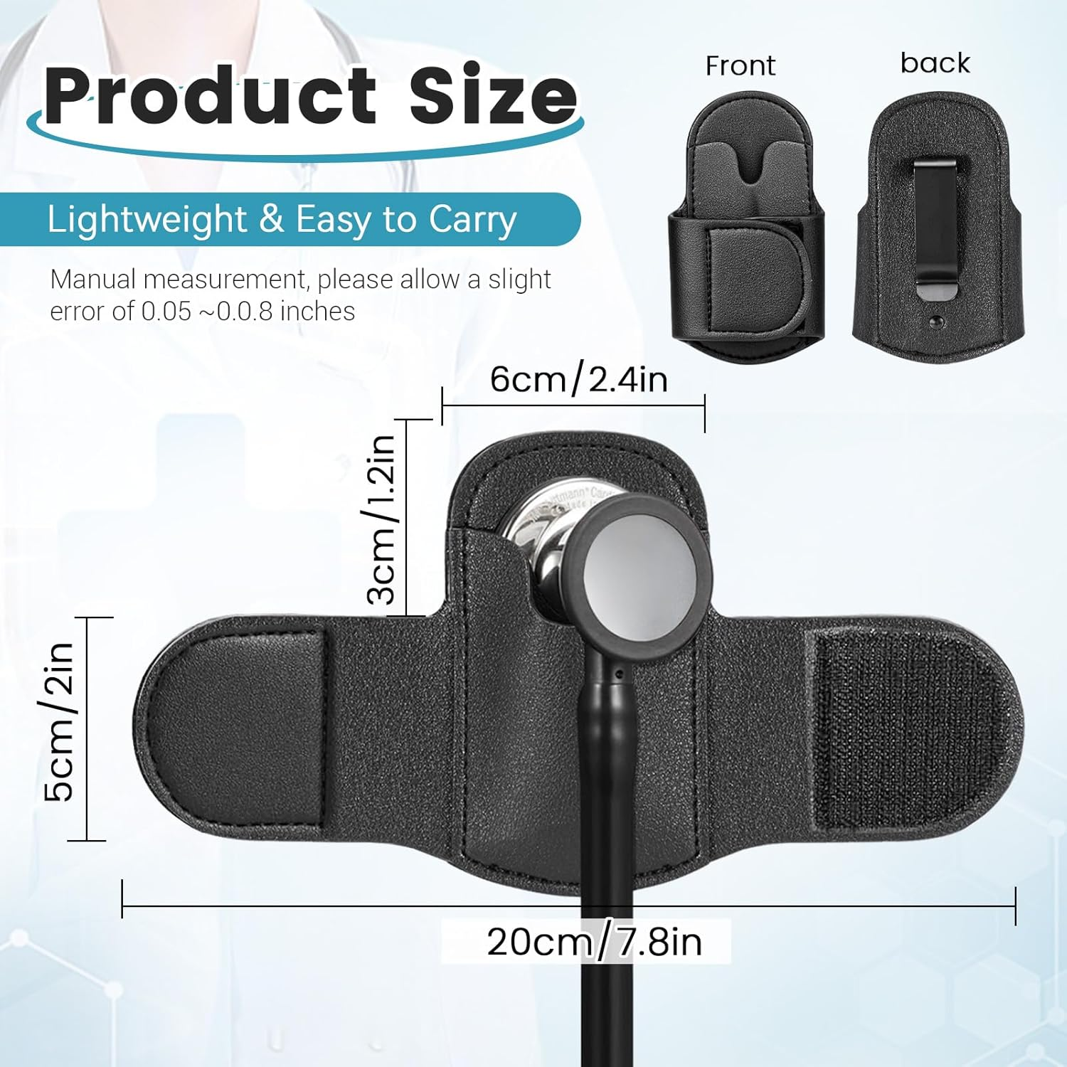 PU Stethoscope Holster, Universal Stethoscope Holder, Stethoscope Holder Hip Clip, Sturdy Stethoscope Holder for Scrubs, Black Stethoscope Accessories (Black) image number 6