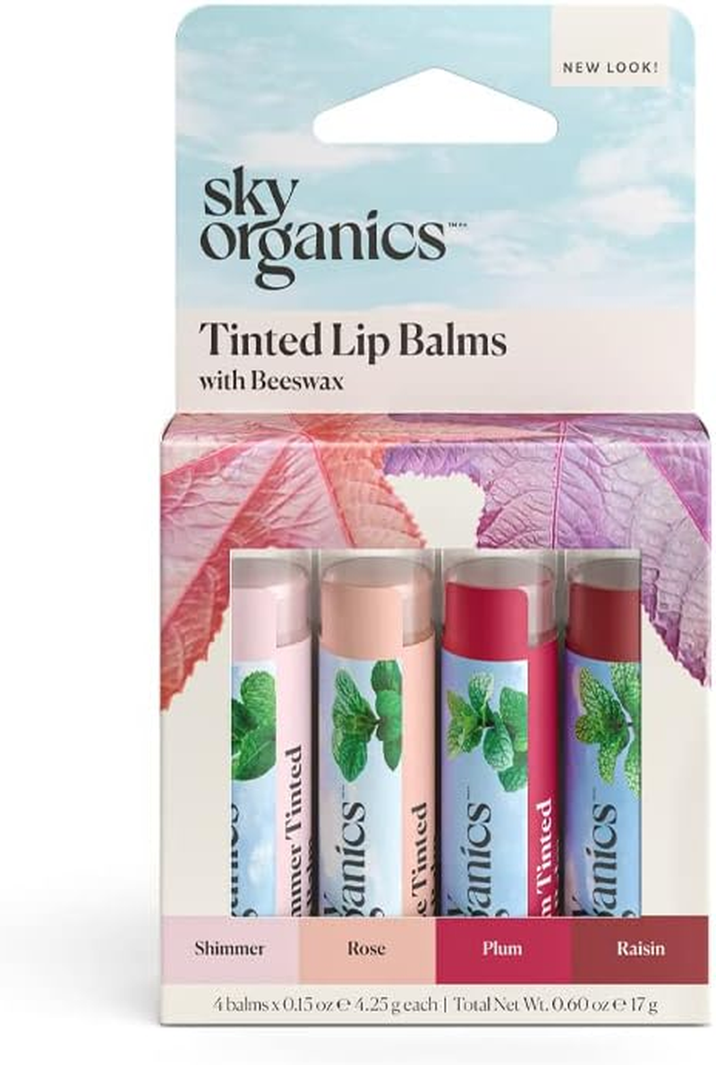 Sky Organic Tinted Lip Balm 4 Pack Assorted Colors - with Beeswax, Coconut Oil, Cocoa Butter, Vitamin E- Minty Lip Plumper for Dry, Chapped Lips- Tinted Lip Moisturizer. Made in Usa image number 6