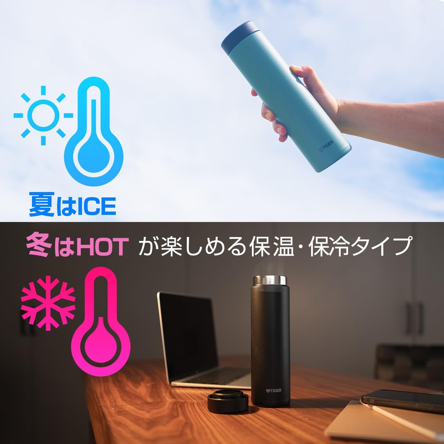 Tiger Thermos Flask (Dishwasher Safe, Integrated Gasket) Water Bottle, 16.9 Fl Oz (500 Ml), White Water OK, Screw Stainless Steel Bottle, Lid and Seal Can Be Washed Together, Easy Cap, Vacuum image number 6