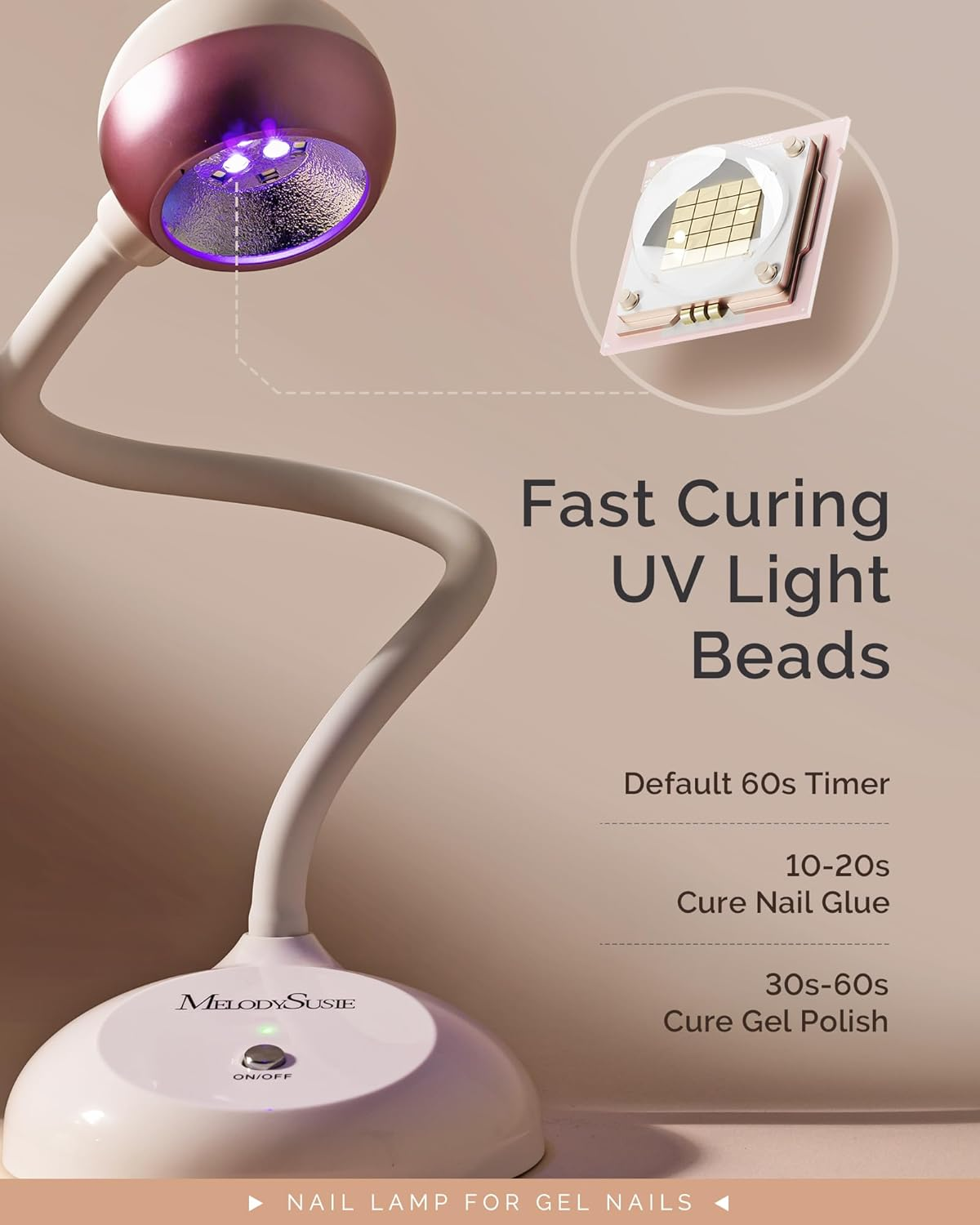 Melodysusie 2-In-1 Nail Art Lamp, Professional Nail Light for Nail Technique, Rechargeable Wireless, 60S Quick Curing, Touch Switch, Adjustable Light Angle, for Nail Art Design