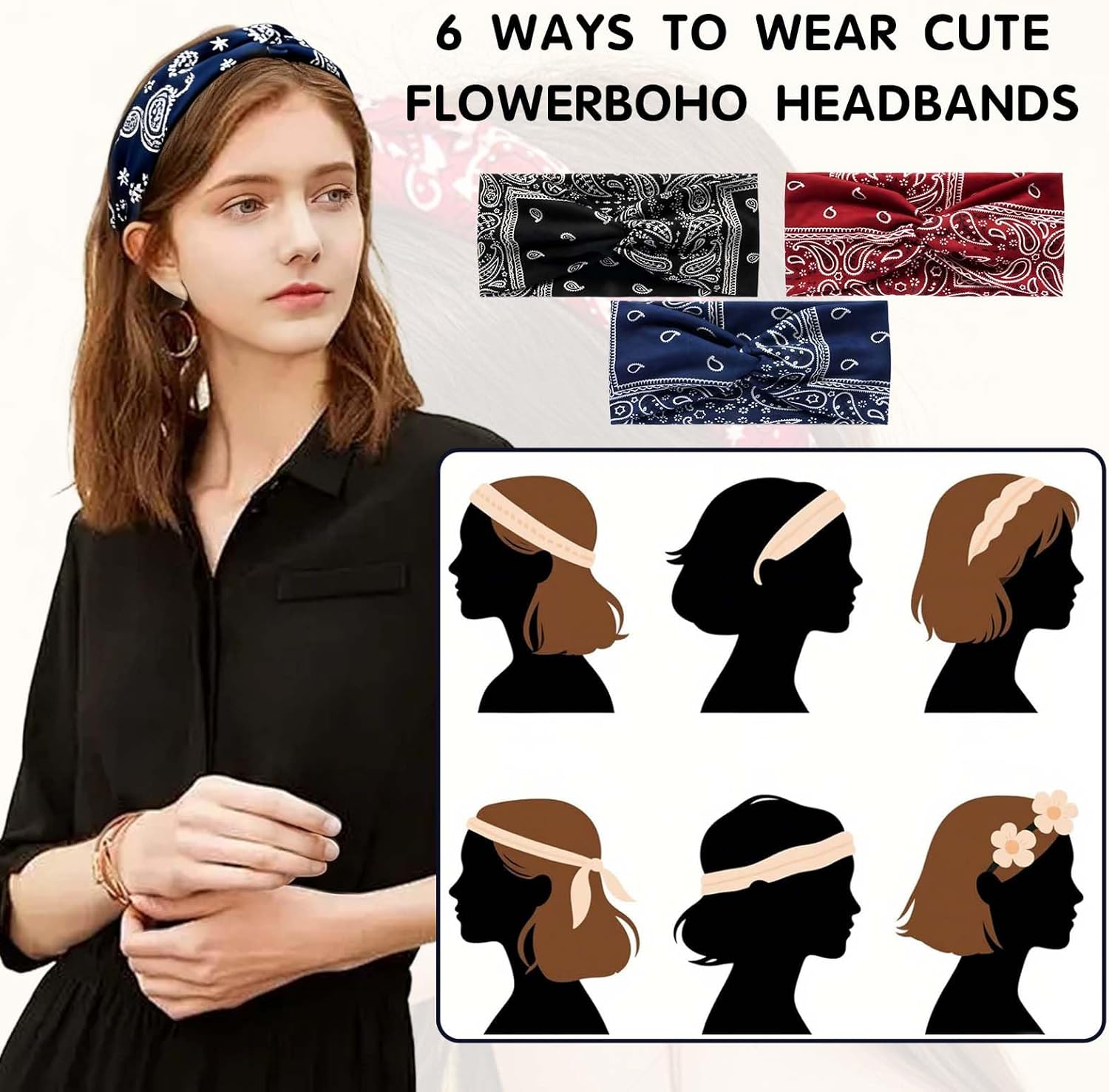 Xanthelle Women'S Headband, 3 Pack Boho Bandana Headband, Summer Headscarf Women'S Hairbands, Non-Slip, Elastic & Soft for Sports, Yoga, Workout & Daily Use