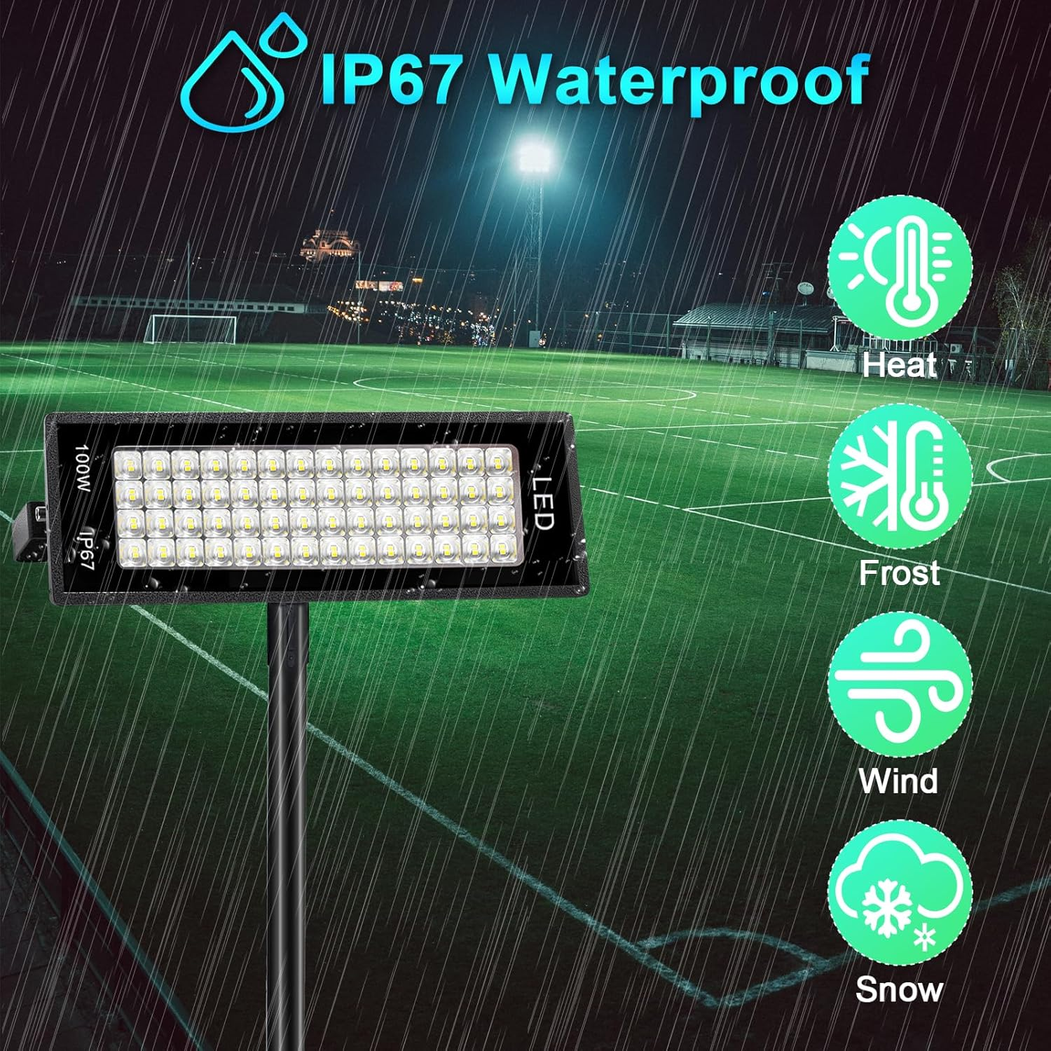 100W LED Flood Light Outdoor, Indmird 14000LM LED Floodlight Outdoors 7000K Security Lights IP67 Waterproof Led Spotlight Led Work Light for Garage Farm Factory Warehouse Stadium image number 6