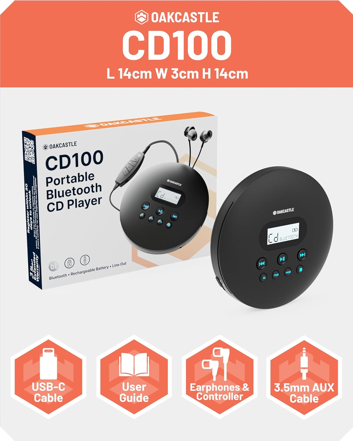 Majority Oakcastle CD100 Bluetooth Portable CD Player - Black image number 3