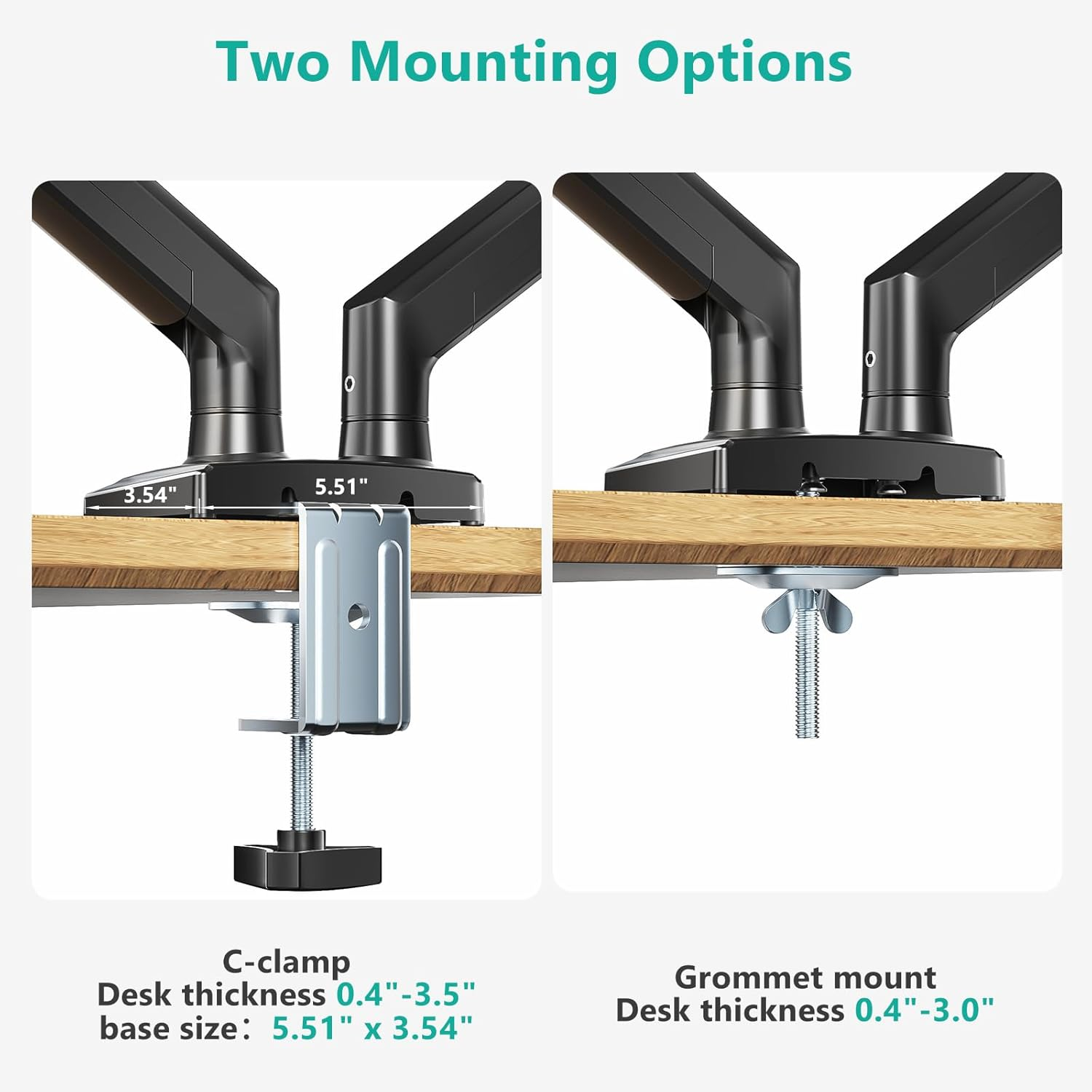 WALI Dual Monitor Mount, Adjustable Gas Spring Monitor Desk Stand for 2 Monitors, Heavy Duty Monitor Arm up to 32 Inch Screen, Hold up to MAX 22Lbs, Max Mounting Holes 100X100Mm (GSMP002N), Black image number 4