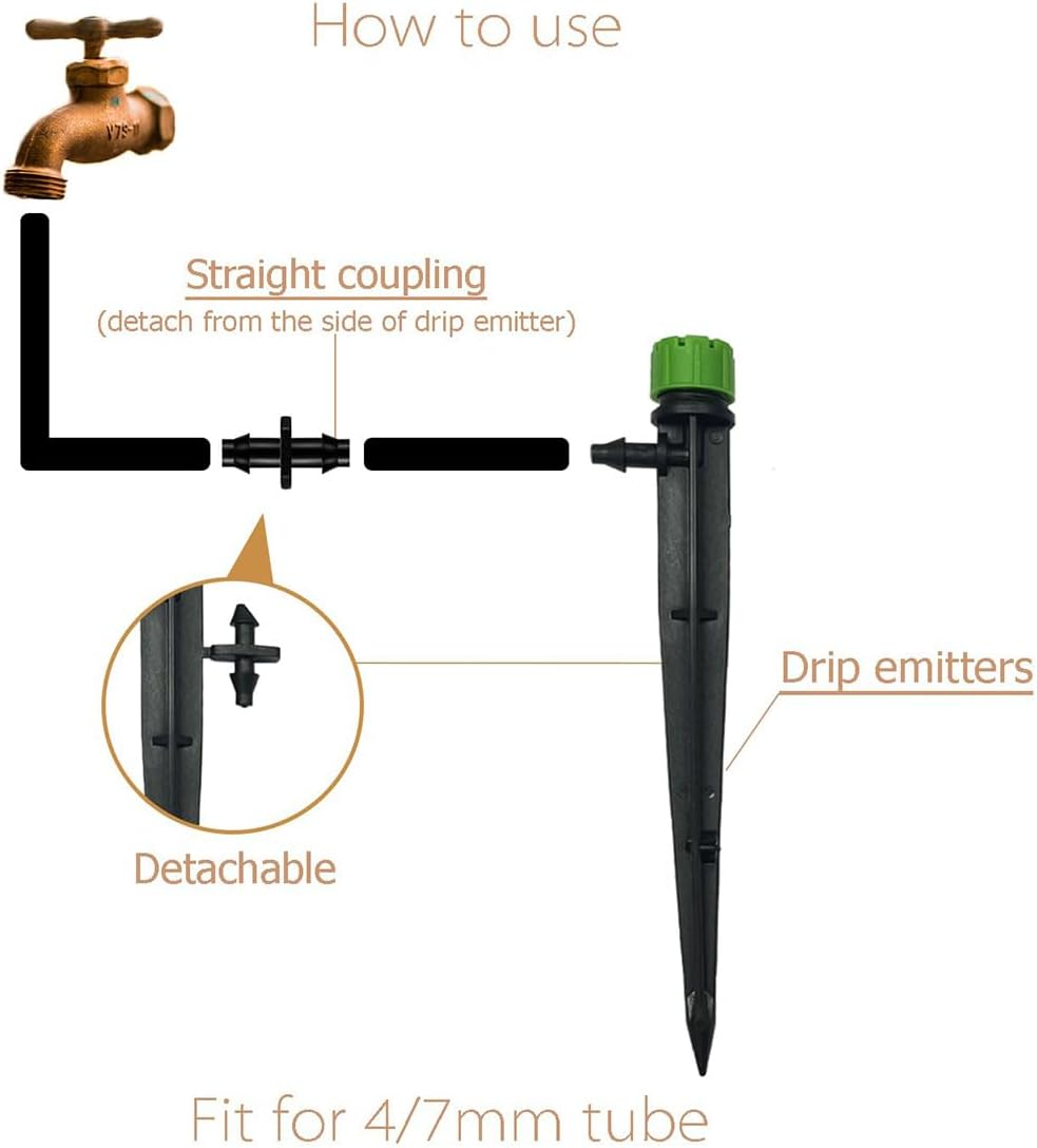 AIMALL Adjustable Dripper with Ground Stake, 360&deg; Eight-Hole Irrigation Head, Flow Control Watering Spike for 4/7 Pipe Garden Flower Bed 5.3In &ndash; 50PCS - Black image number 4